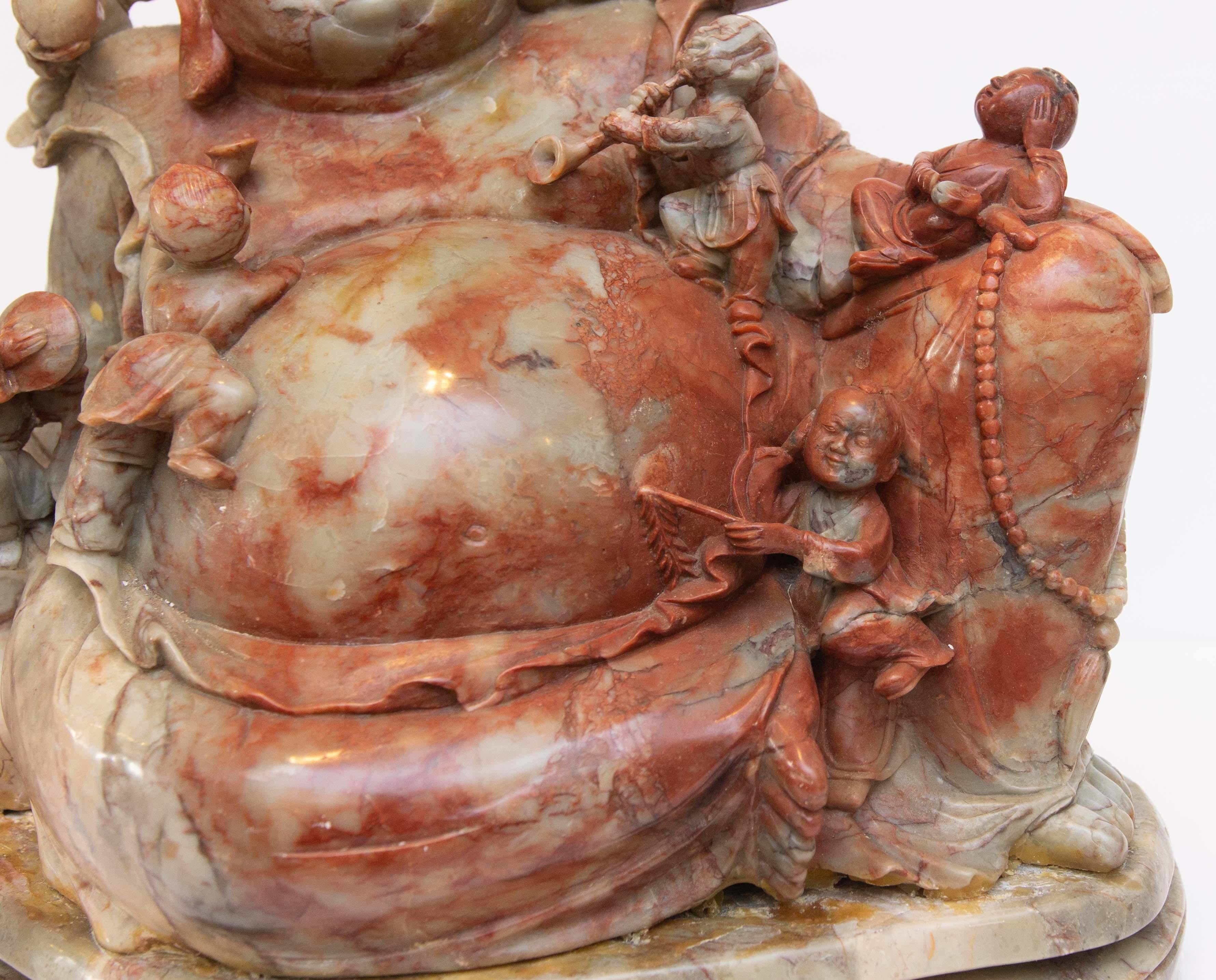 Carved Large Antique Asian Chinese Soapstone Sculpture of the Laughing Buddha
