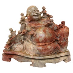 Large Antique Asian Chinese Soapstone Sculpture of the Laughing Buddha