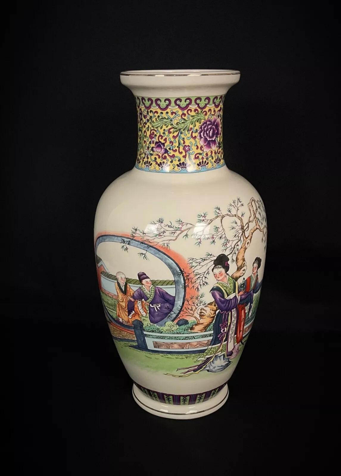 Große antike asiatische Vase - florale & traditionelle Motive - signiert - 2Y395 im Angebot 3