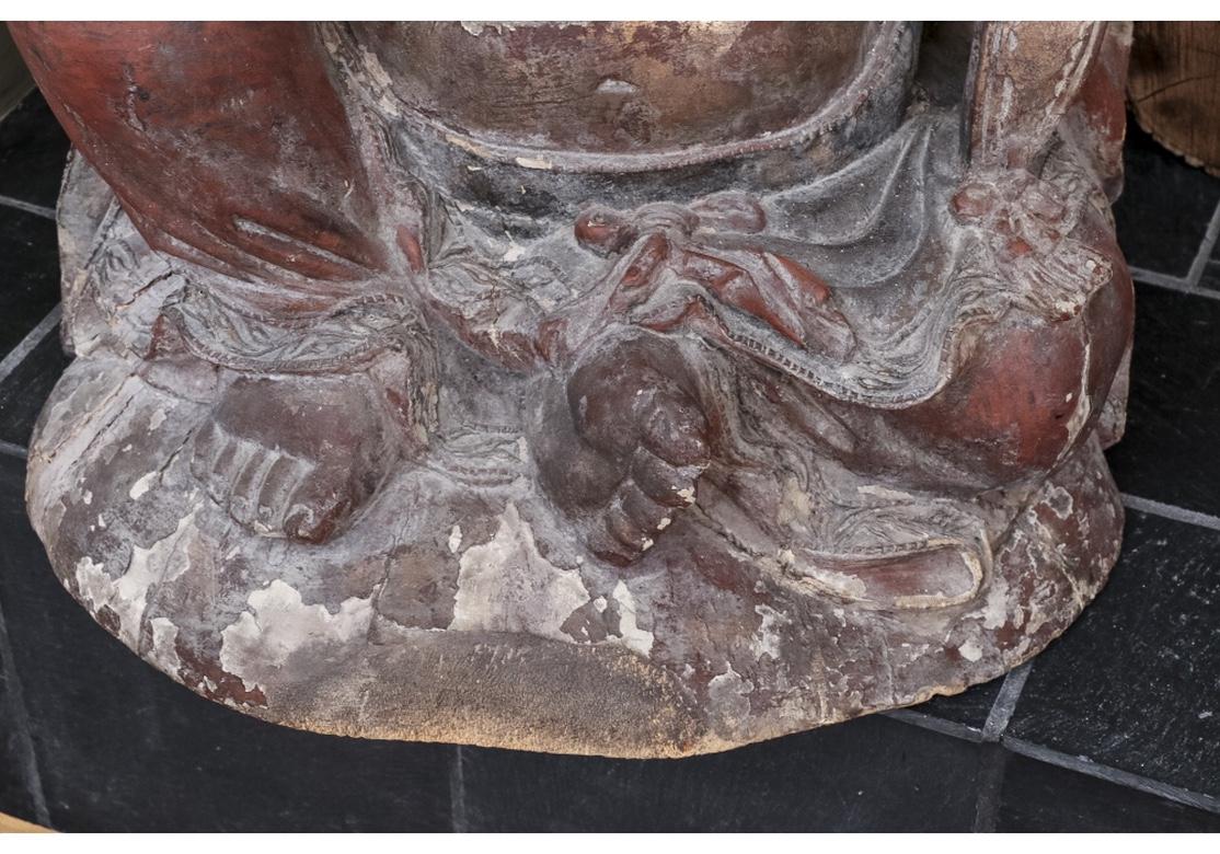 Ming Grande sculpture asiatique ancienne en bois du Bouddha riant en vente