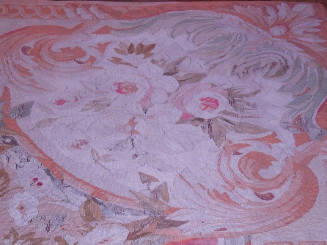 19th Century Large Antique Aubusson Rug in Apricot, Coral and Pink