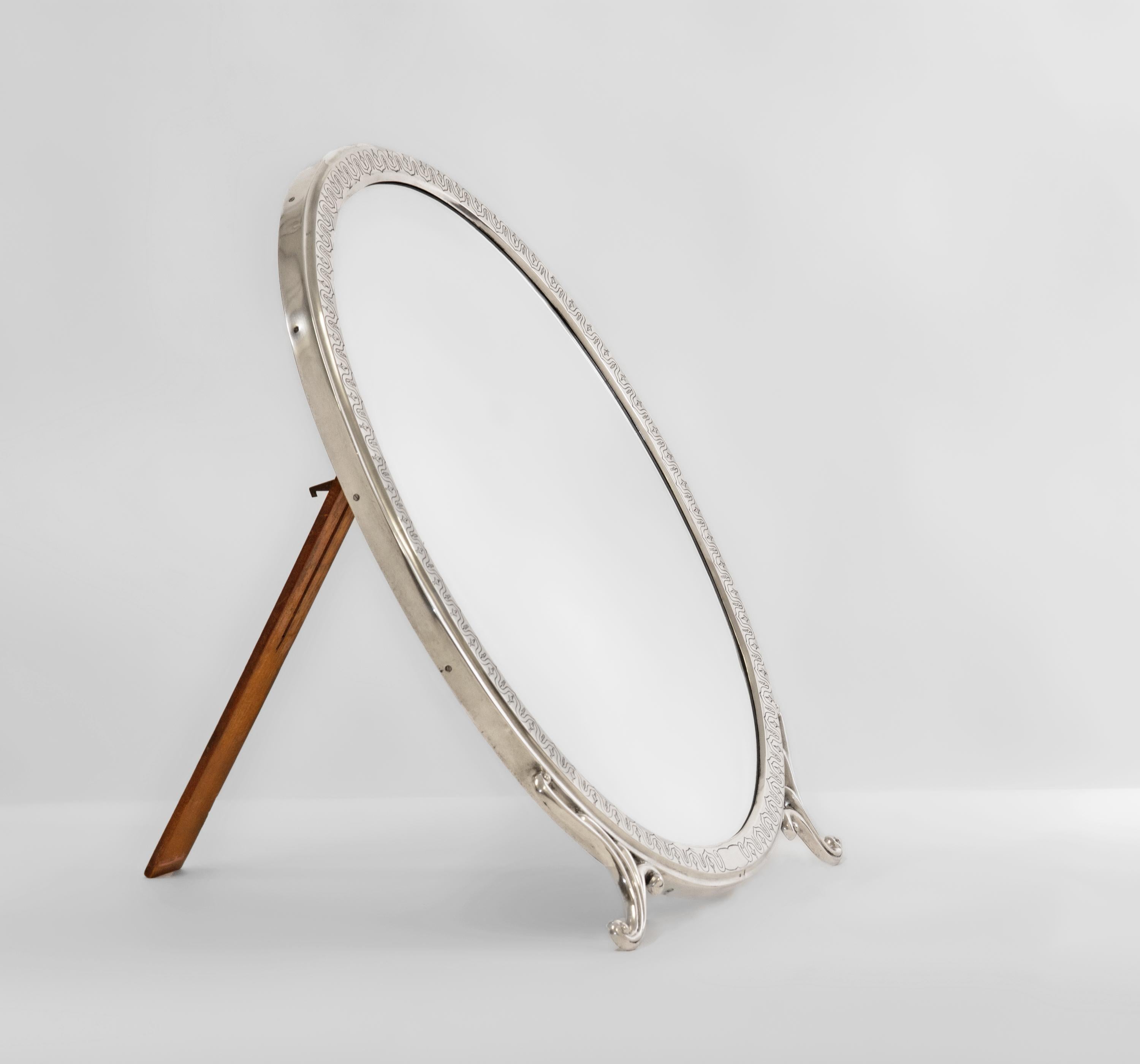 Late 19th Century Large Antique Austrian 750 Silver Easel Dressing Table Mirror Vienna Circa 1890 For Sale