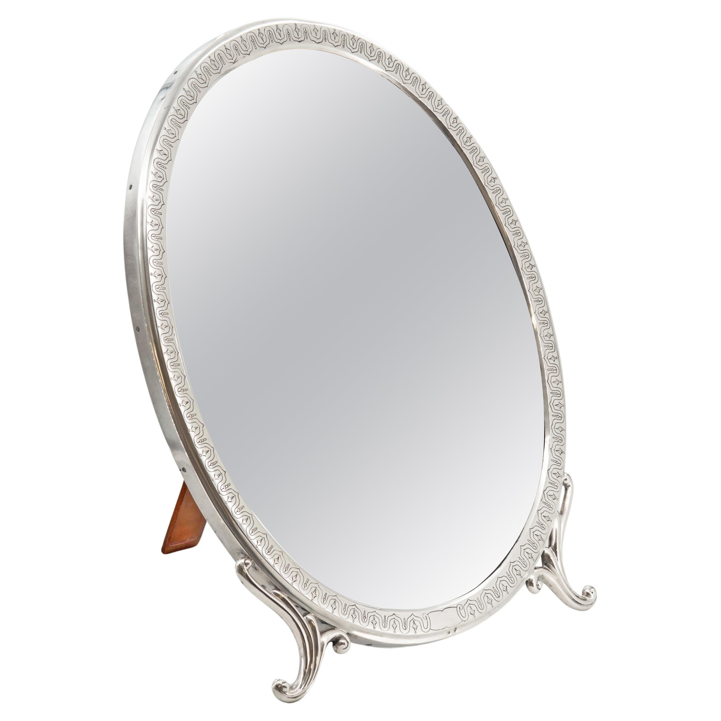 Large Antique Austrian 750 Silver Easel Dressing Table Mirror Vienna Circa 1890