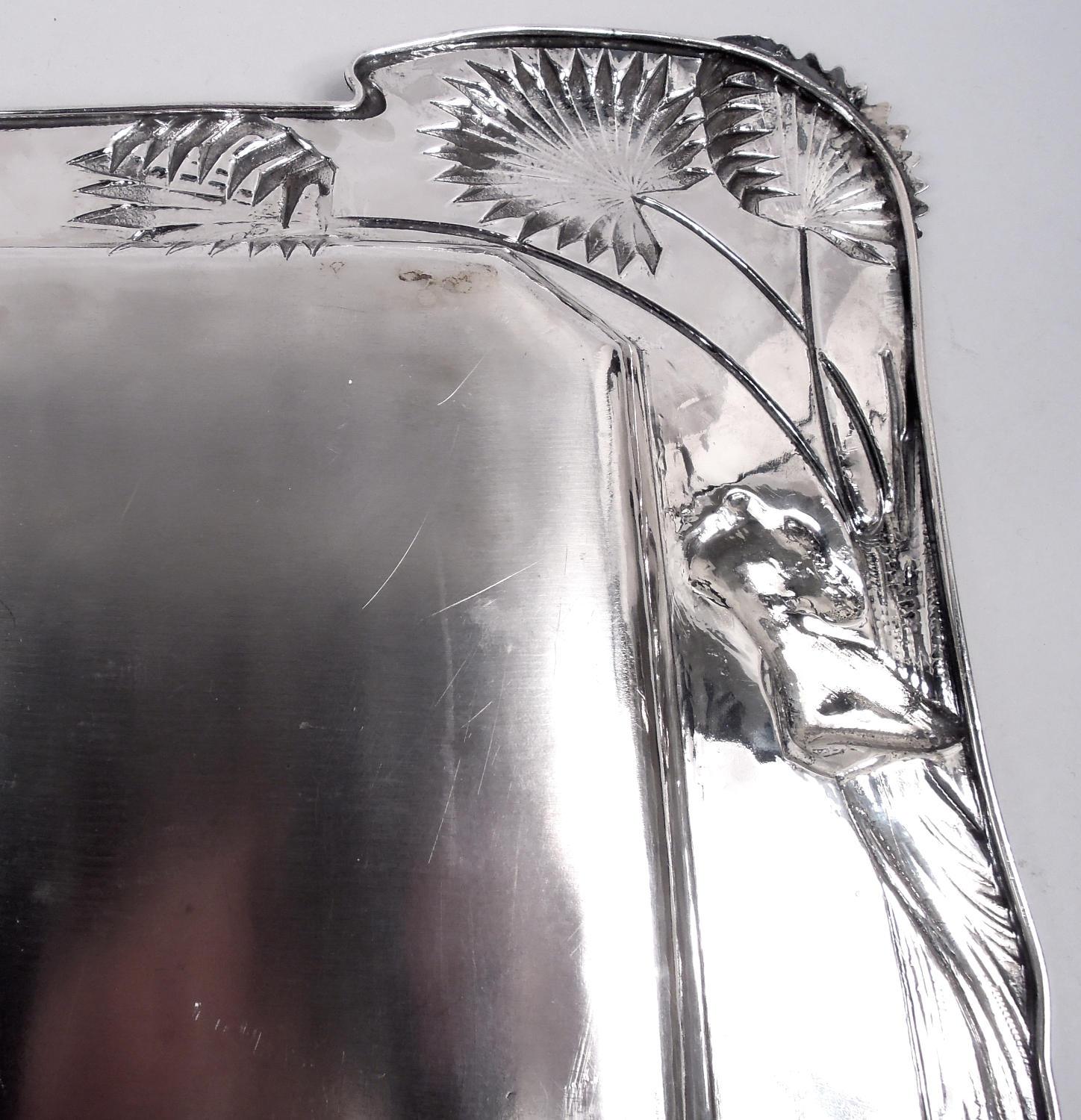 Bandeja grande de plata austriaca antigua Art Nouveau Austríaco en venta