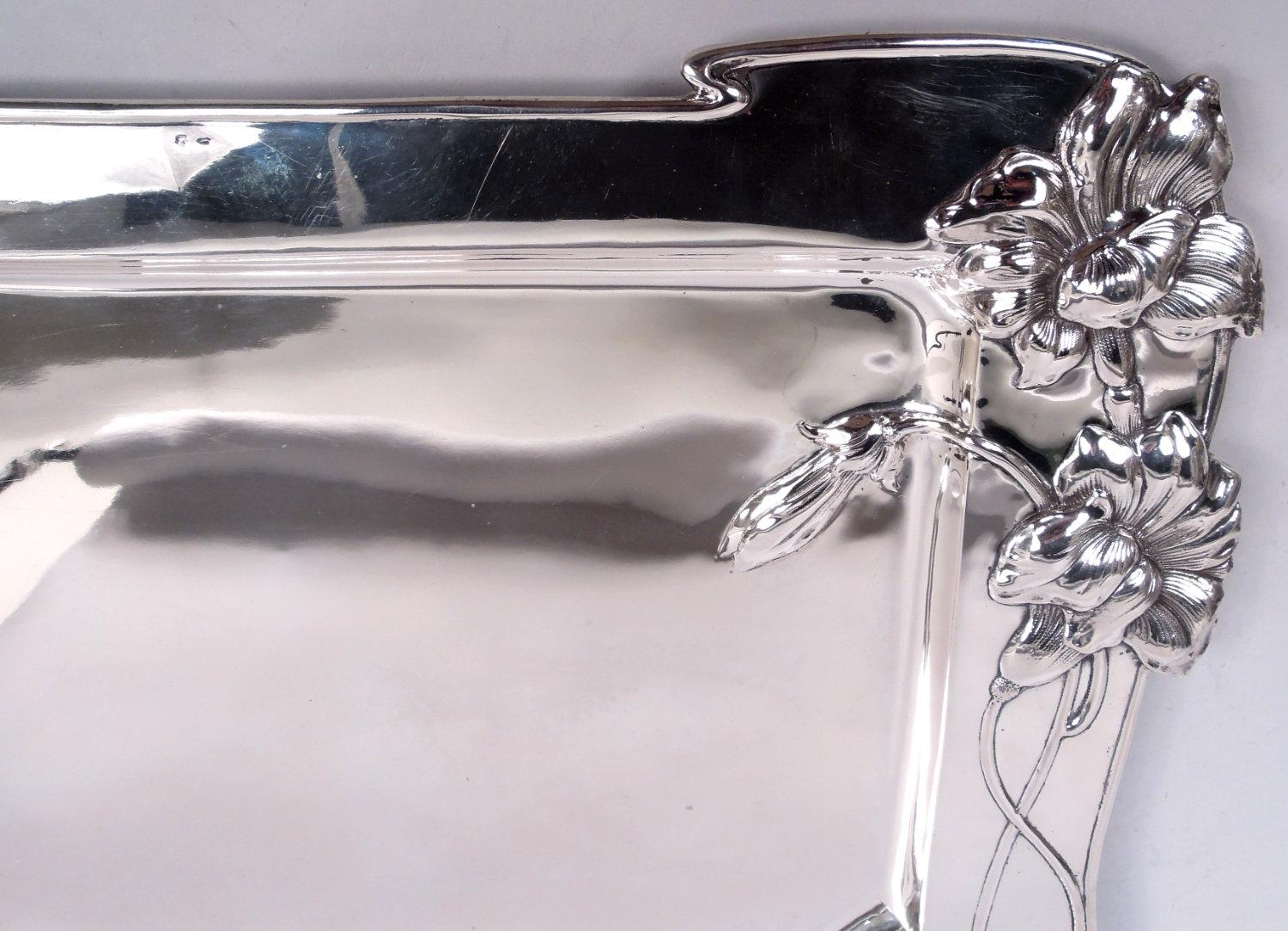 Bandeja grande de plata austriaca antigua Art Nouveau siglo XX en venta