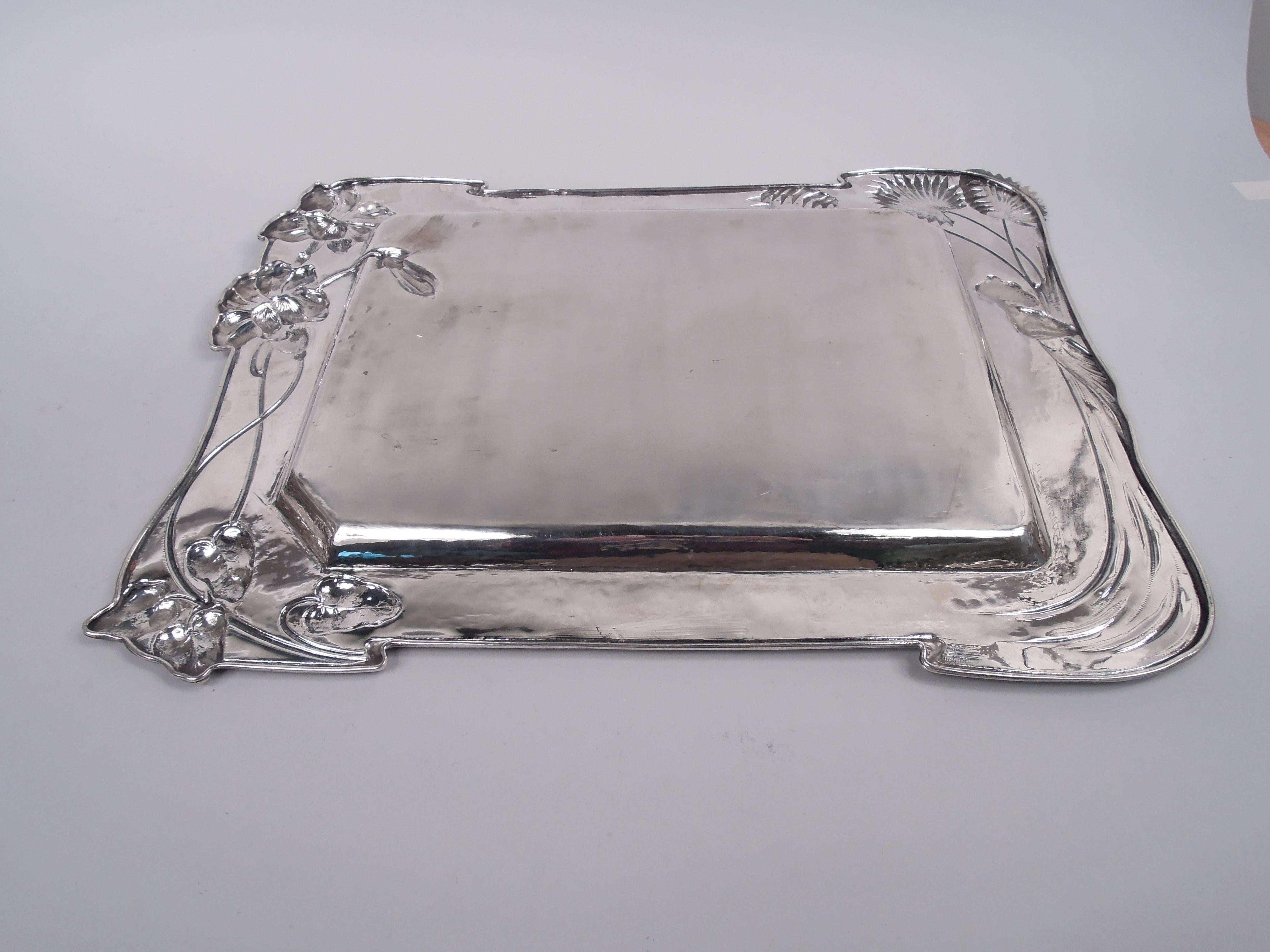 Bandeja grande de plata austriaca antigua Art Nouveau en venta 1