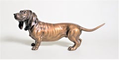 Large Antique Austrian Cold-Painted Bronze Basset Hound Dog Figurine