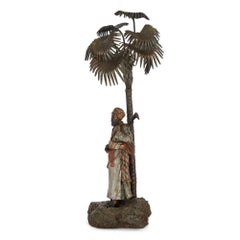 Large Antique Austrian Cold-Painted Bronze Figural Lamp