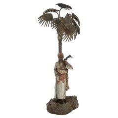 Large Antique Austrian Cold-Painted Bronze Figural Lamp