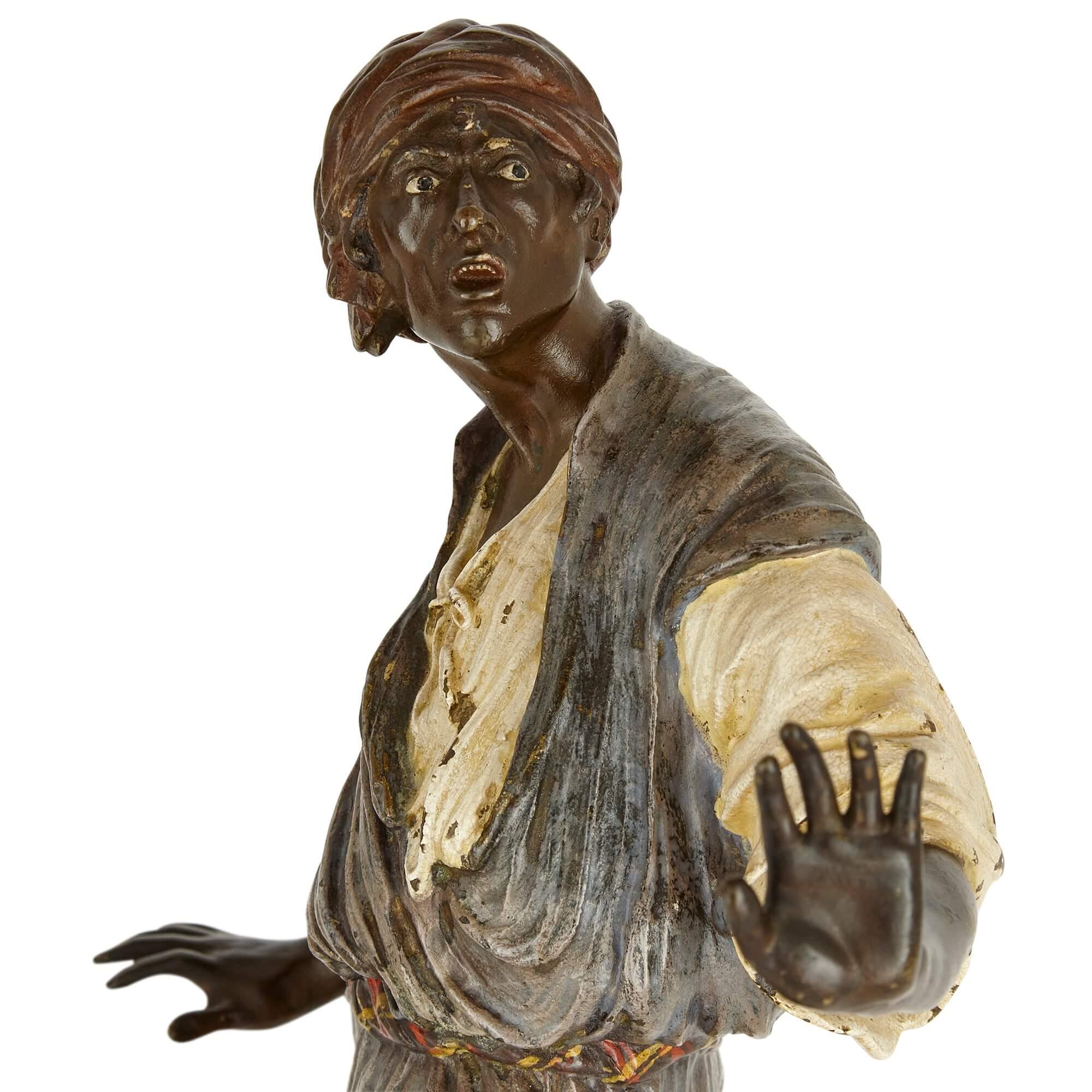 Große antike österreichische figurative Skulptur aus kalt bemalter Bronze von Bergman  (Islamisch) im Angebot