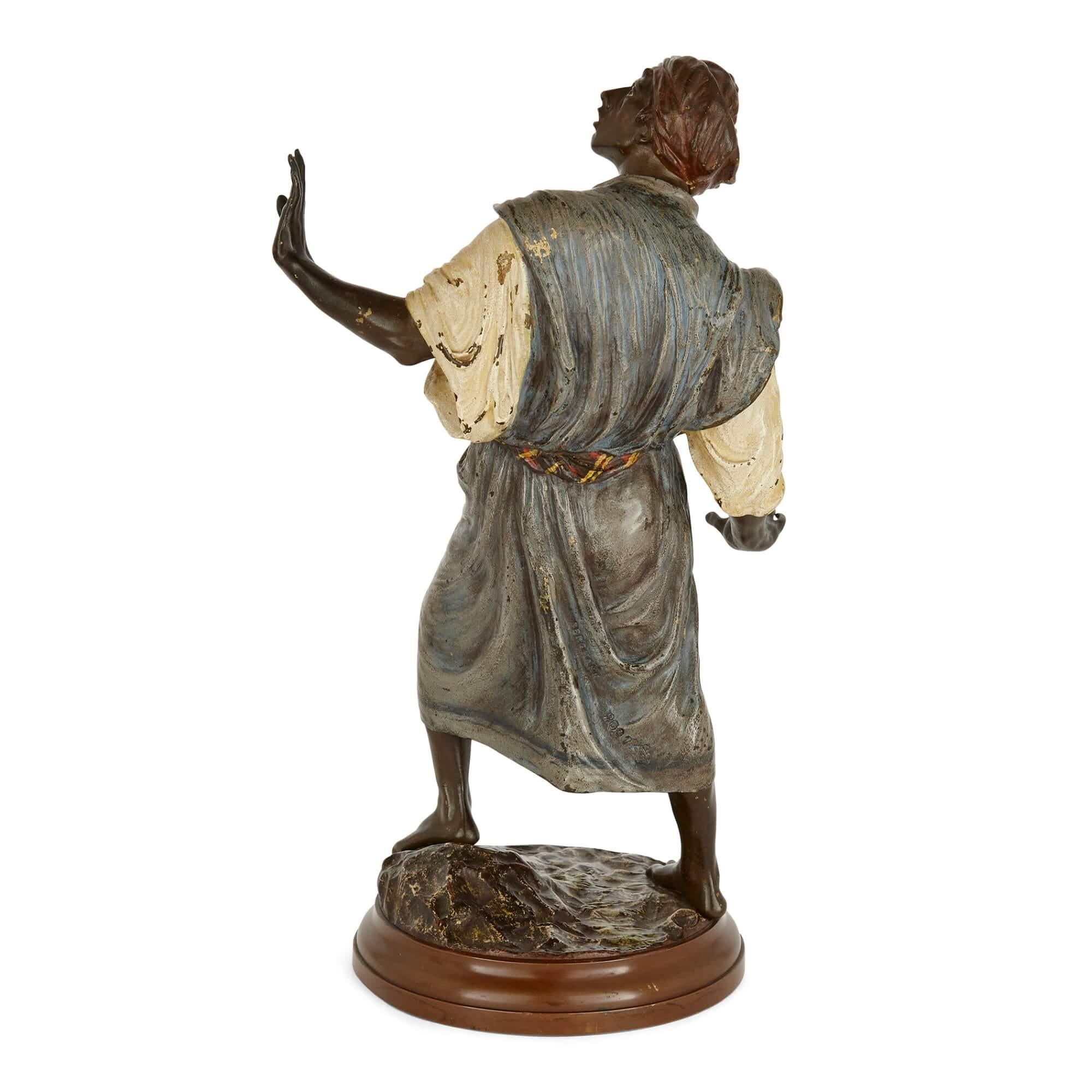 Große antike österreichische figurative Skulptur aus kalt bemalter Bronze von Bergman  (Österreichisch) im Angebot