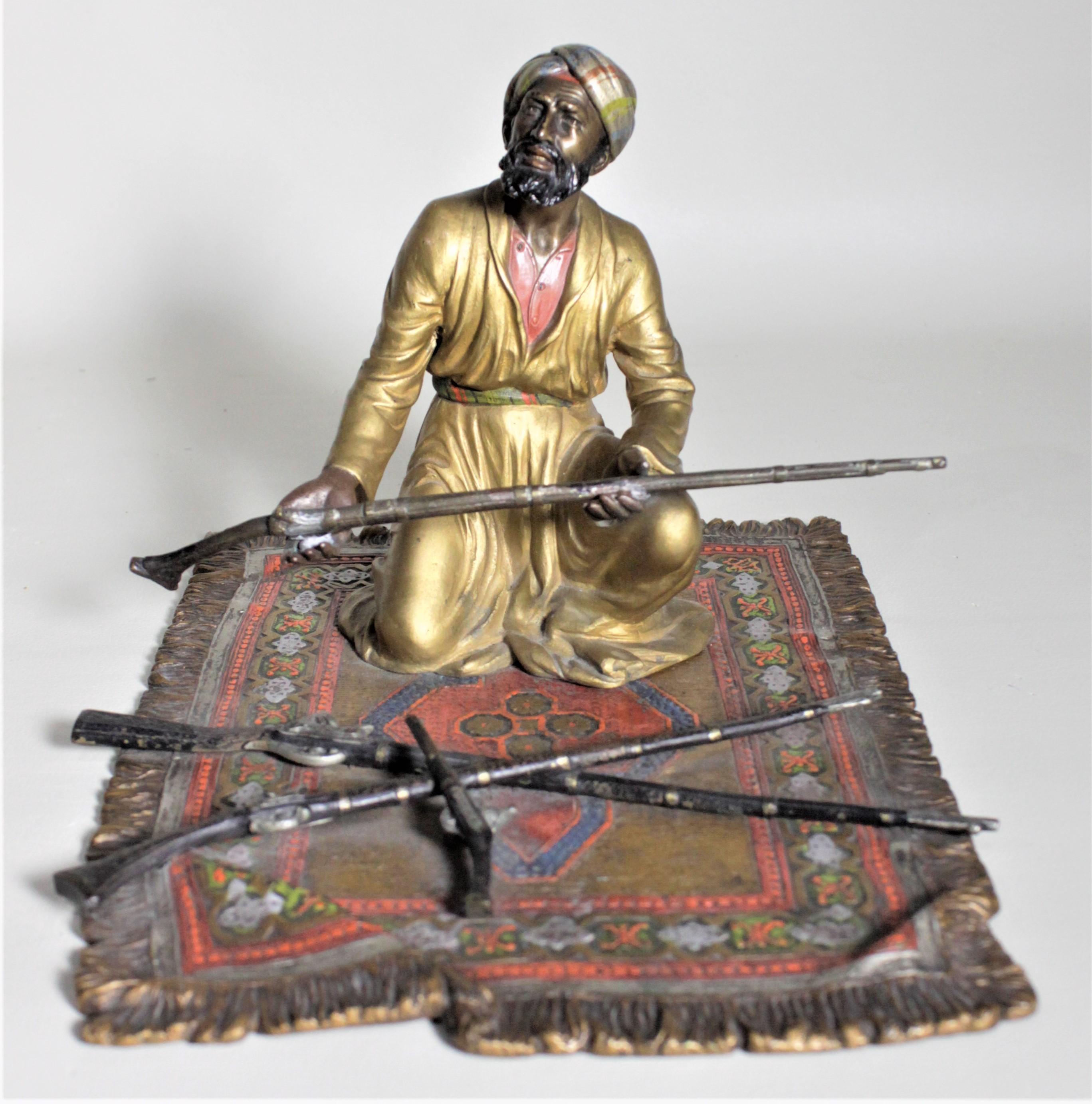 Large Antique Austrian Cold Painted Bronze Figure of an Arabian Arms Merchant For Sale 3