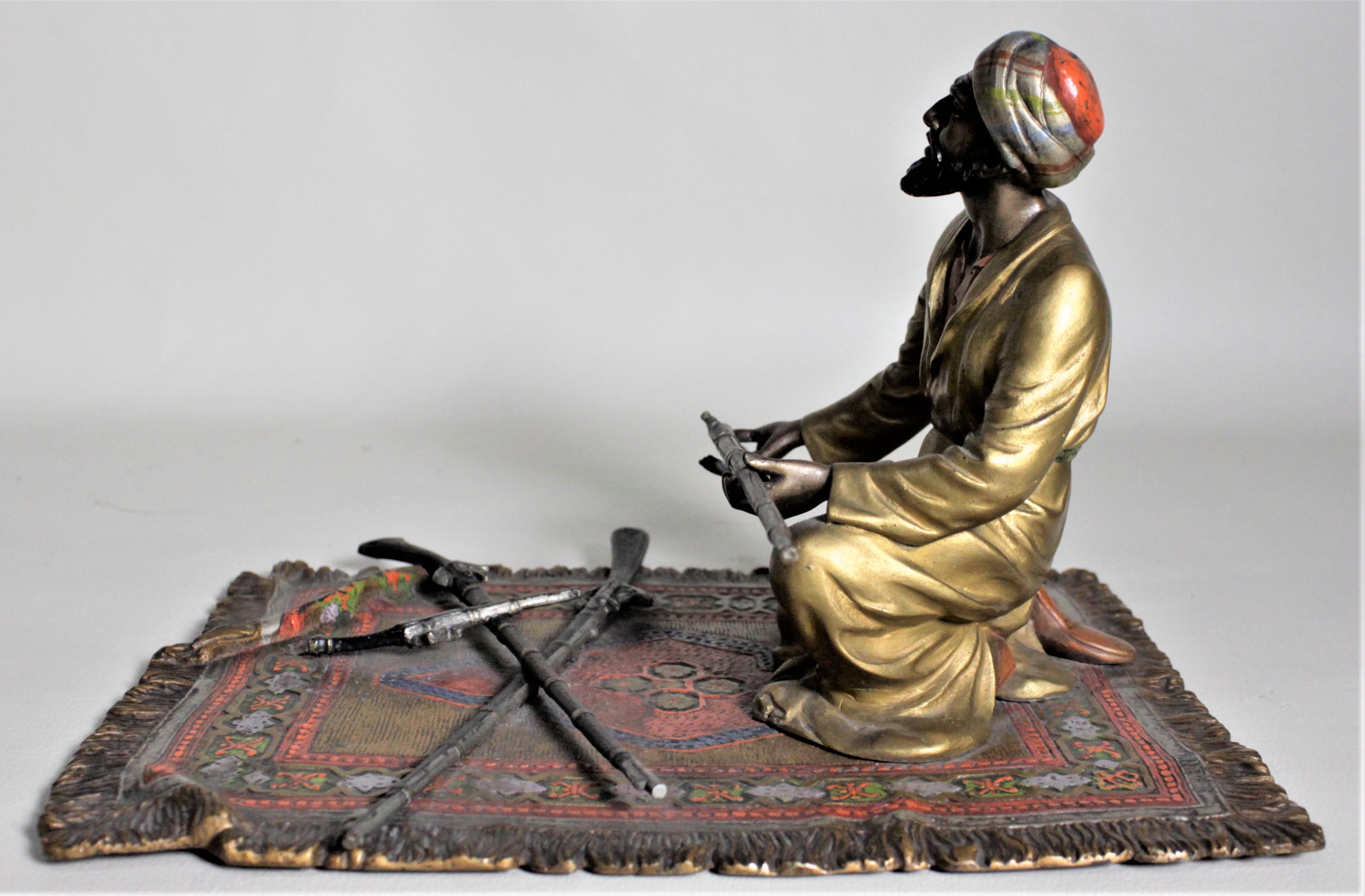 Victorian Large Antique Austrian Cold Painted Bronze Figure of an Arabian Arms Merchant For Sale