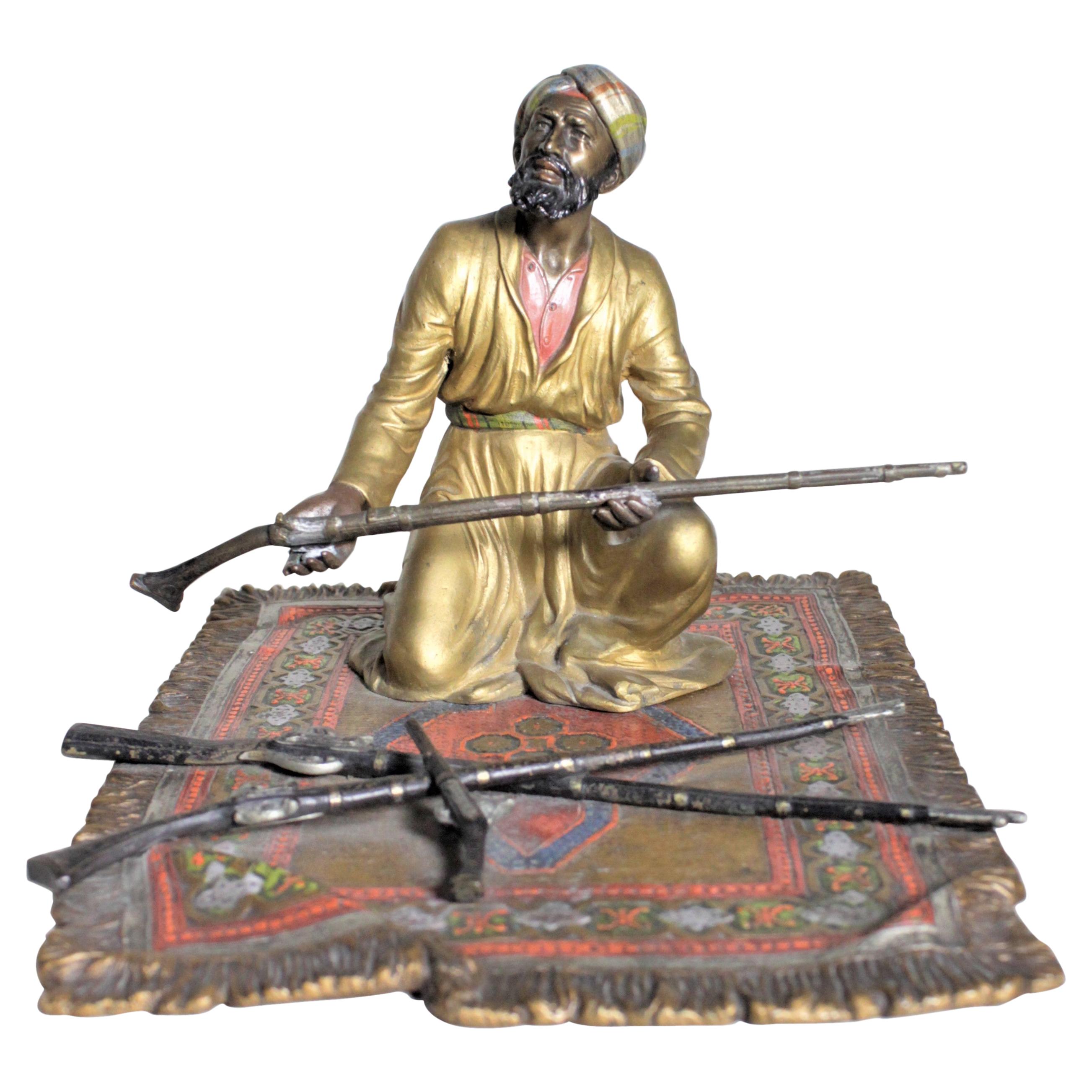 Large Antique Austrian Cold Painted Bronze Figure of an Arabian Arms Merchant For Sale