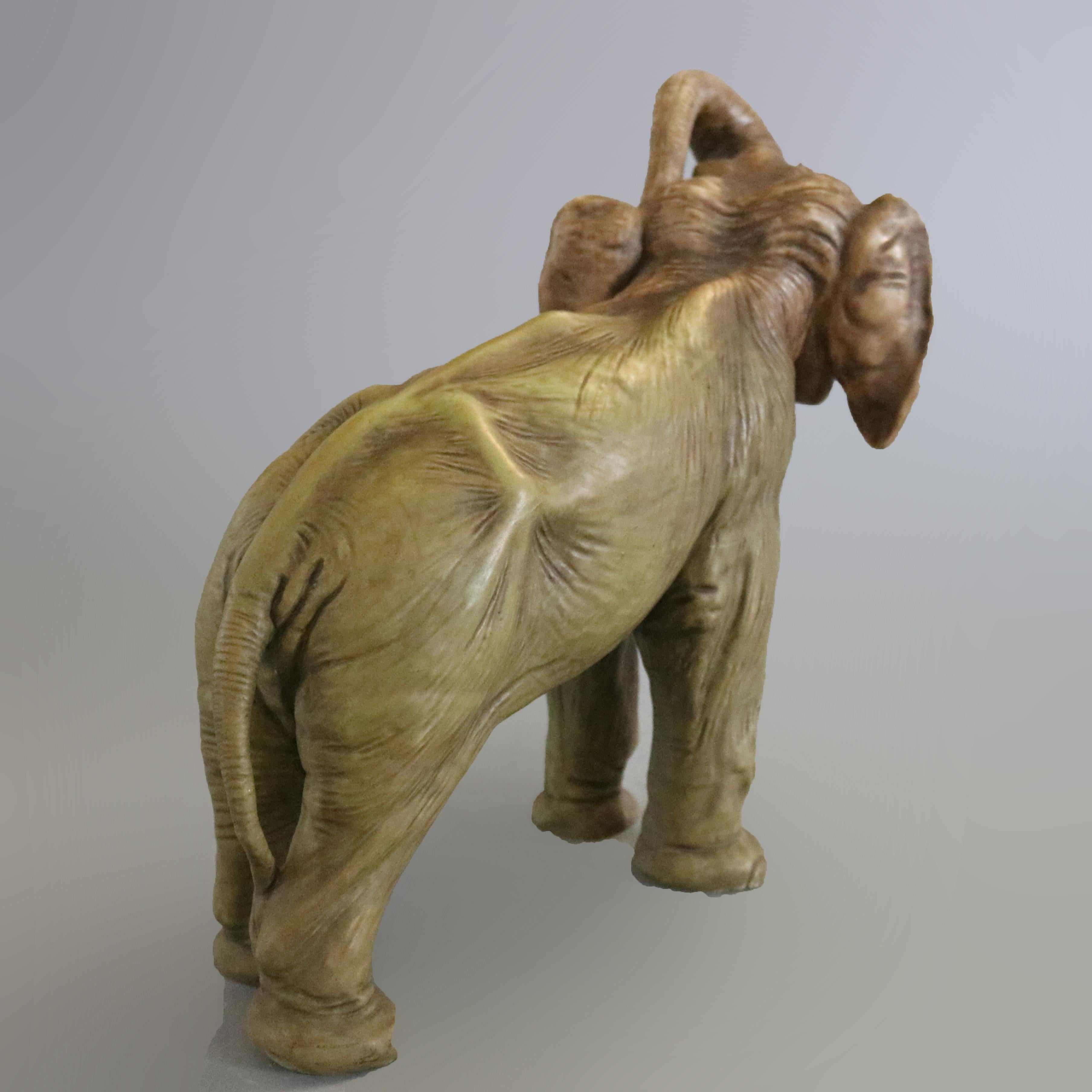 Cast Large Antique Austrian Teplitz Amphora Pottery Figural Elephant Sculpture C 1900