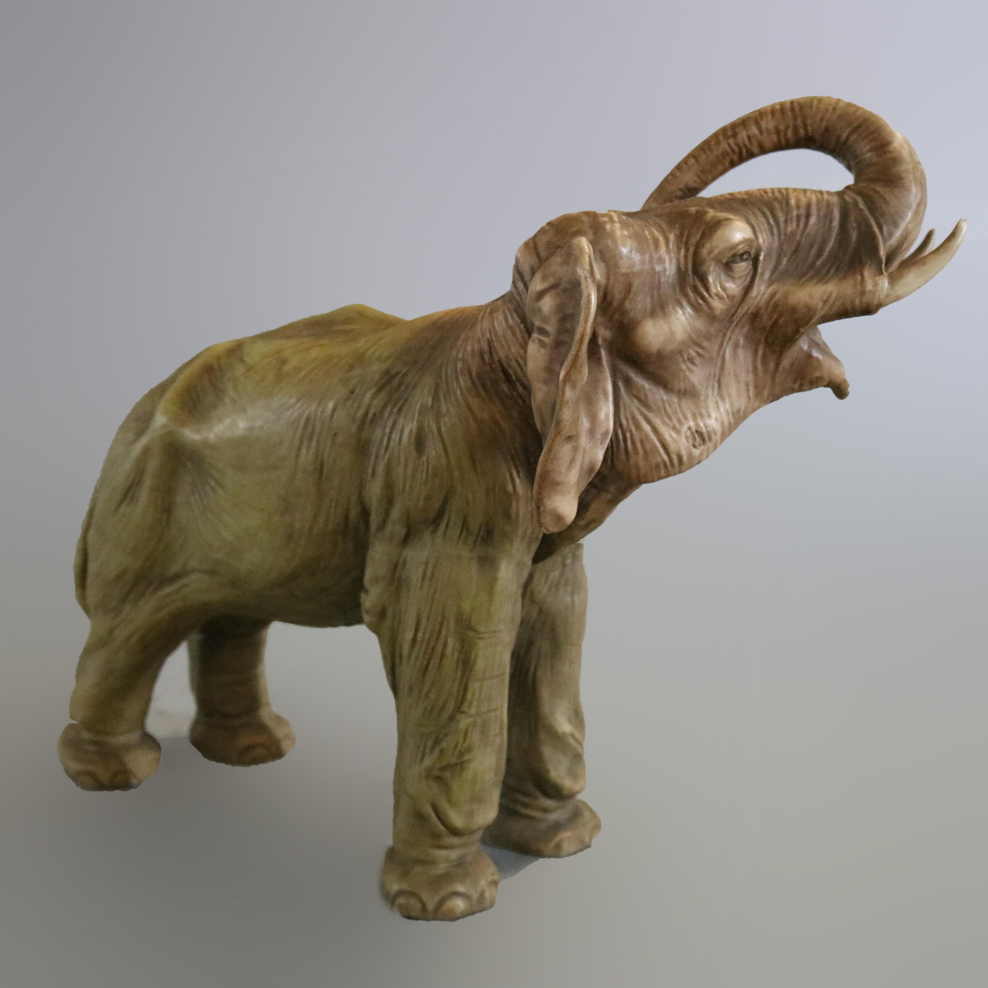 Large Antique Austrian Teplitz Amphora Pottery Figural Elephant Sculpture C 1900 In Good Condition In Big Flats, NY