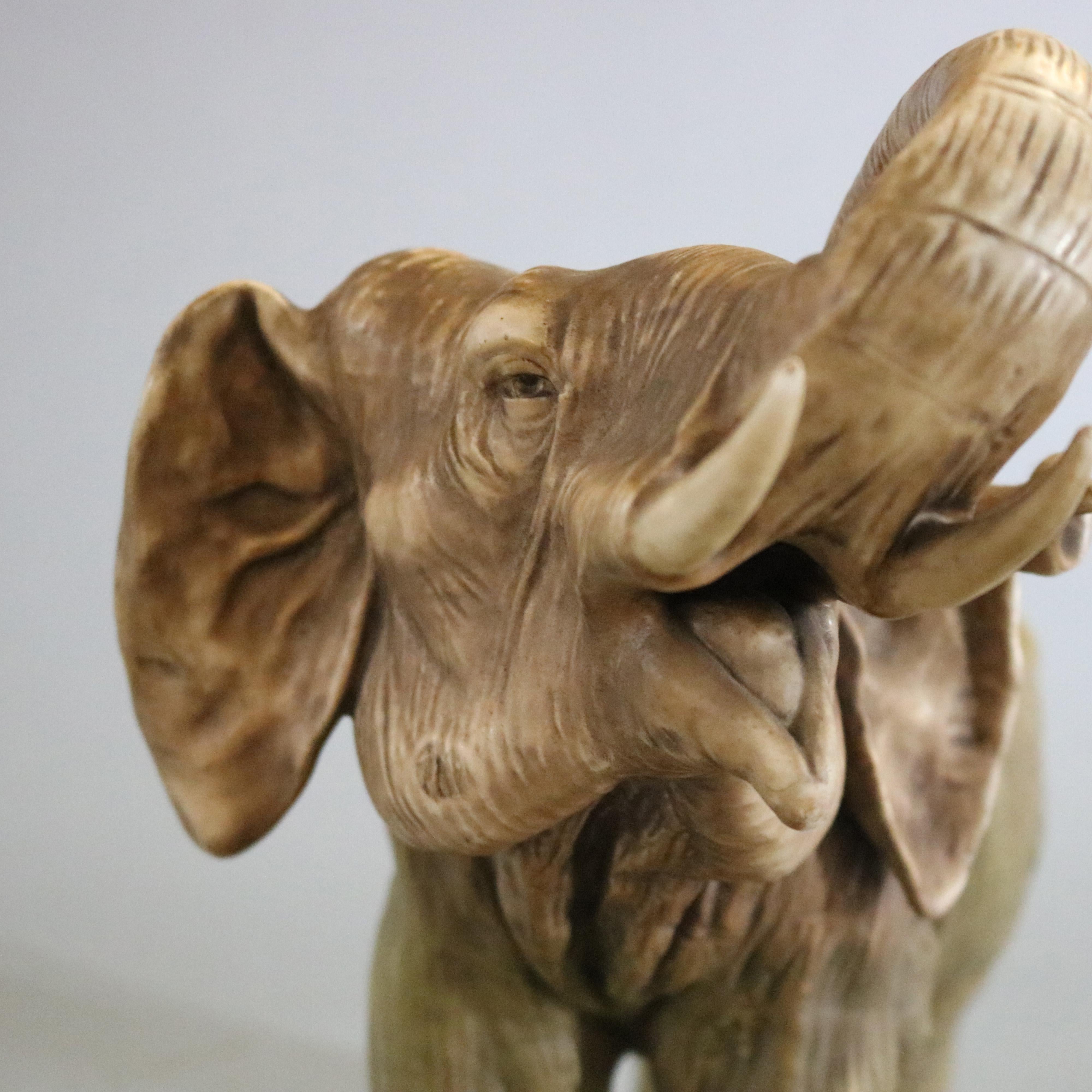 20th Century Large Antique Austrian Teplitz Amphora Pottery Figural Elephant Sculpture C 1900