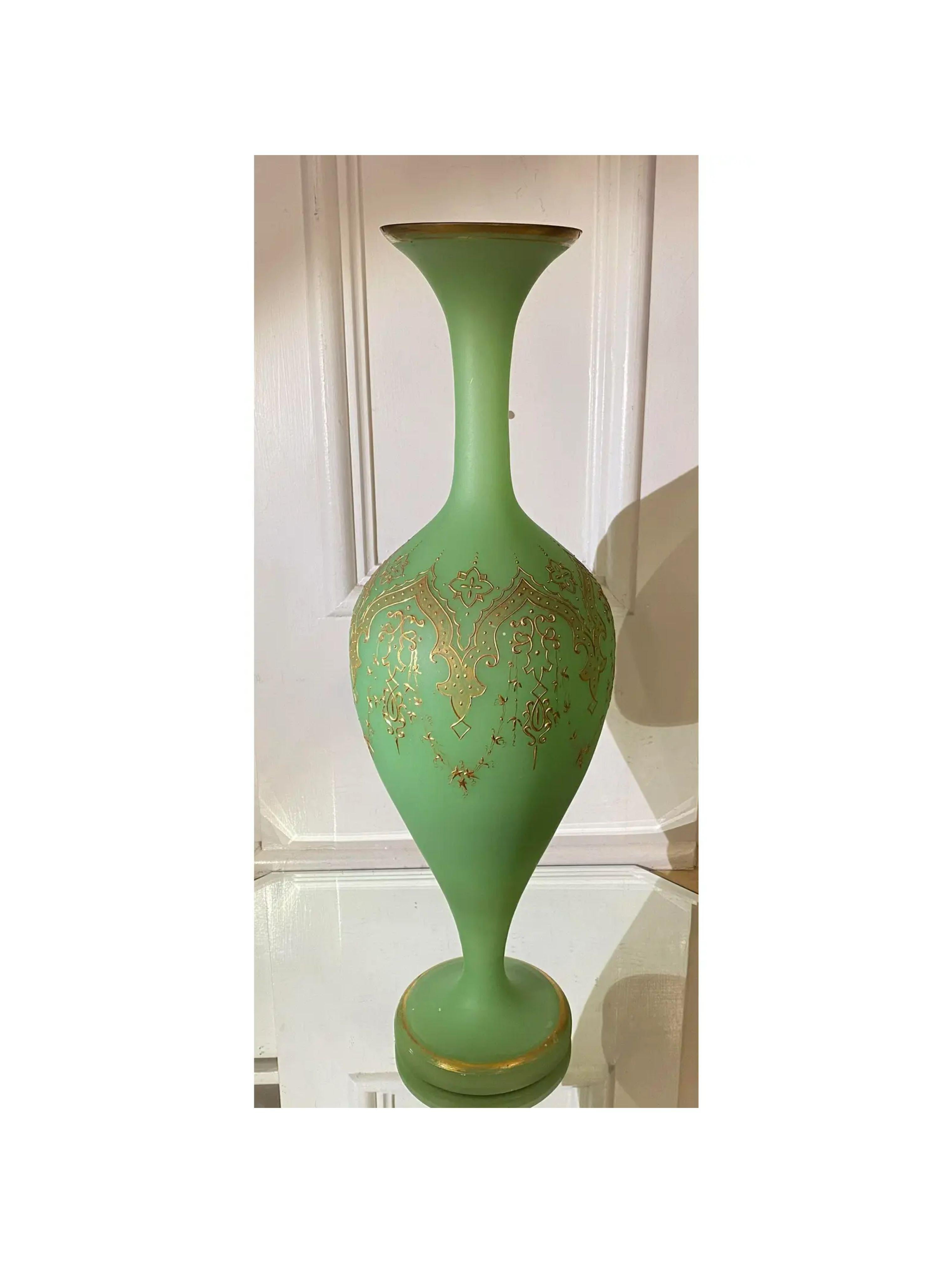 French Provincial Large Antique Baccarat French Opaline Glass Vase, 19th Century