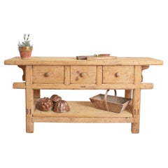 Large Antique Bakers Pine Rustic Farmhouse Kitchen Dresser Console Island