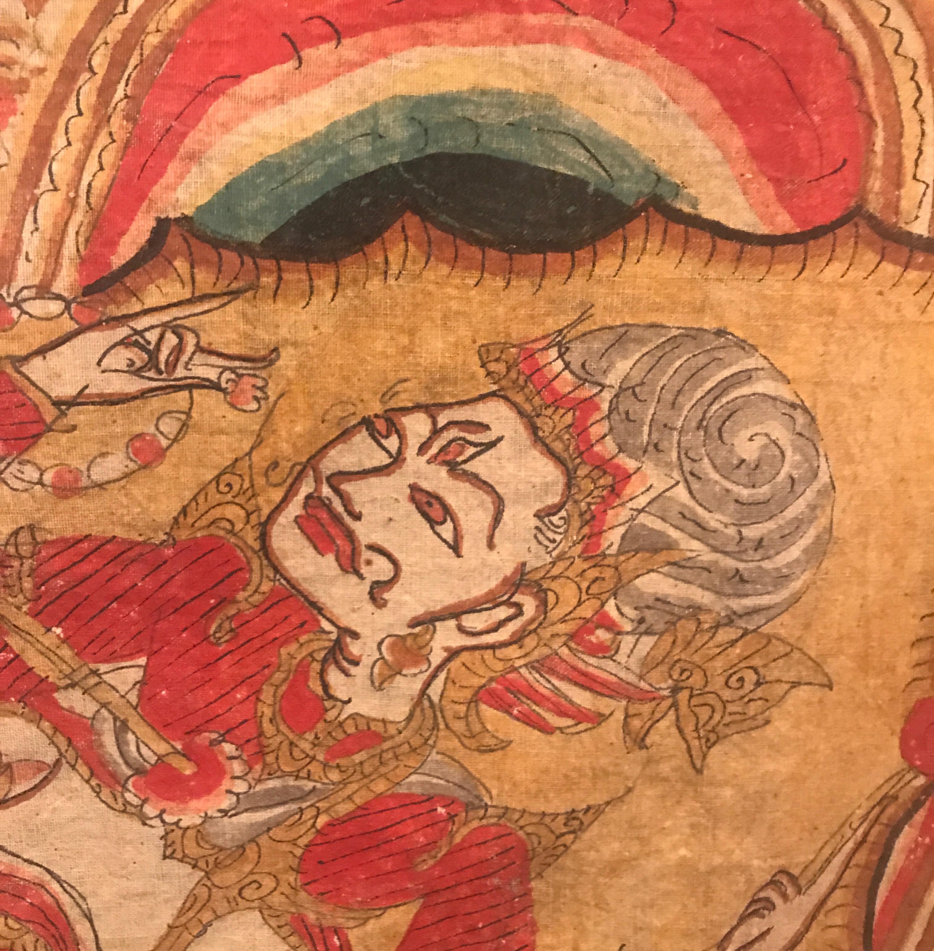 Großer antiker Balinesischer handgewebter und bemalter Batik-Wandteppich 3