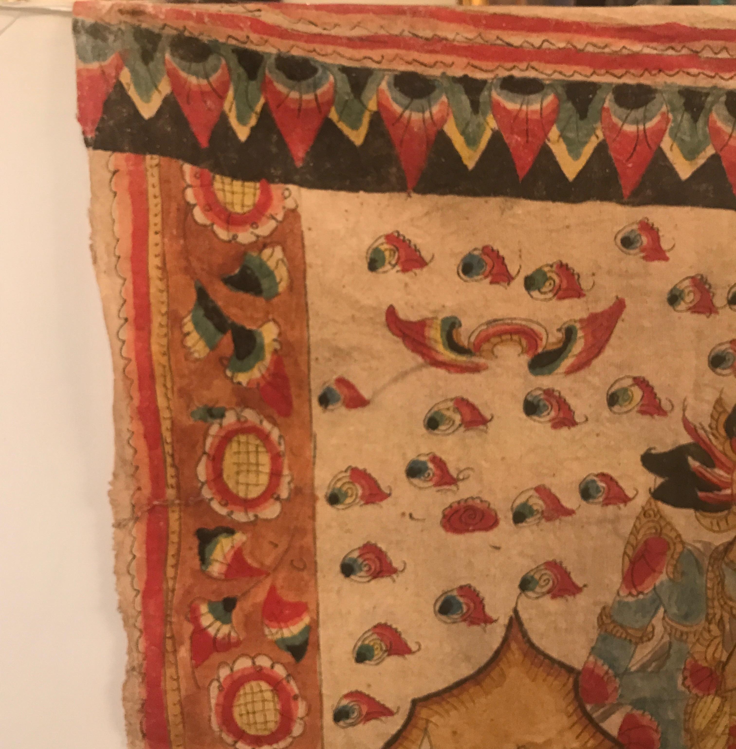 Großer antiker Balinesischer handgewebter und bemalter Batik-Wandteppich 4