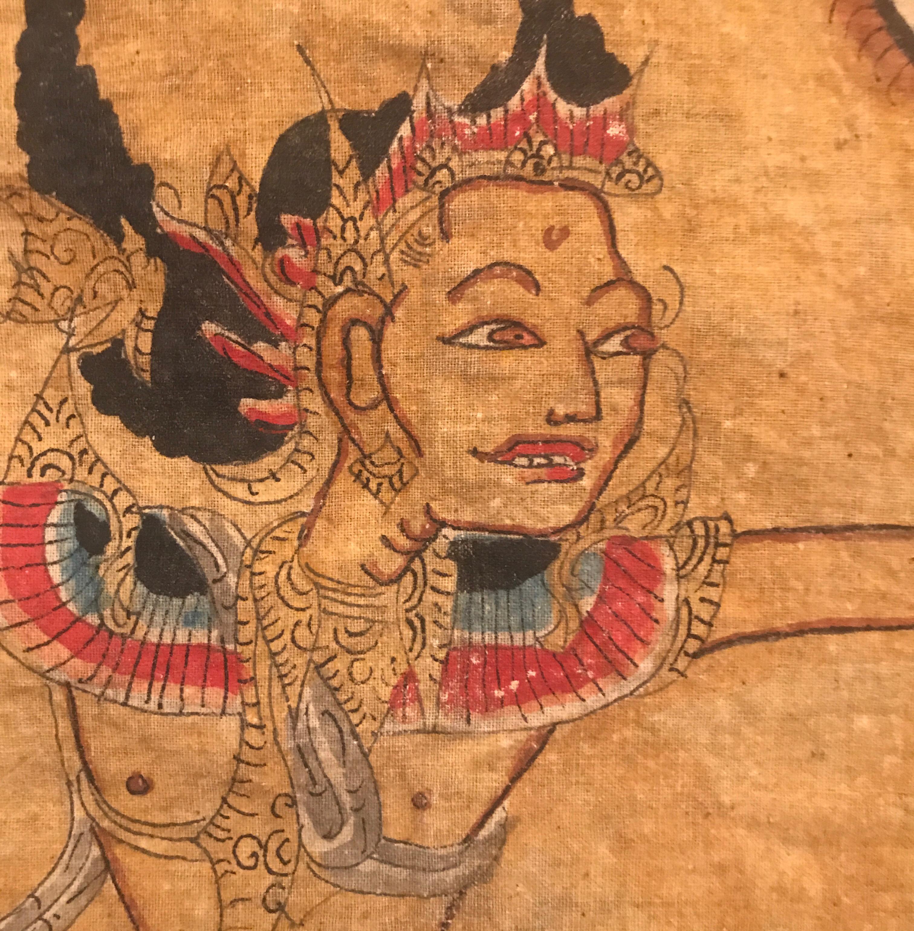 Großer antiker Balinesischer handgewebter und bemalter Batik-Wandteppich 2