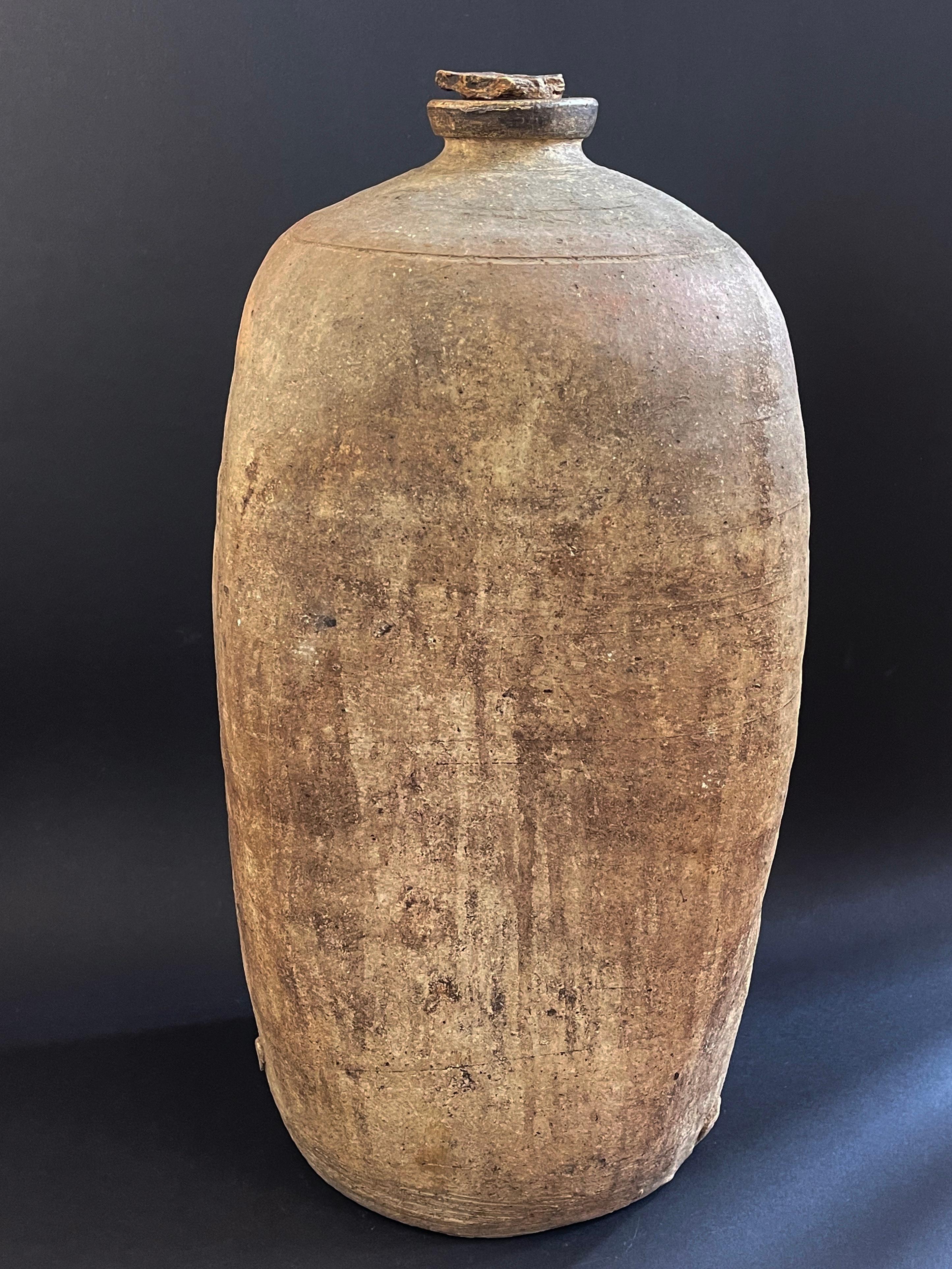 Hand-Crafted Large Antique Balkan Clay Storage Bottle or Urn Terracotta Vessel, 19th Century For Sale