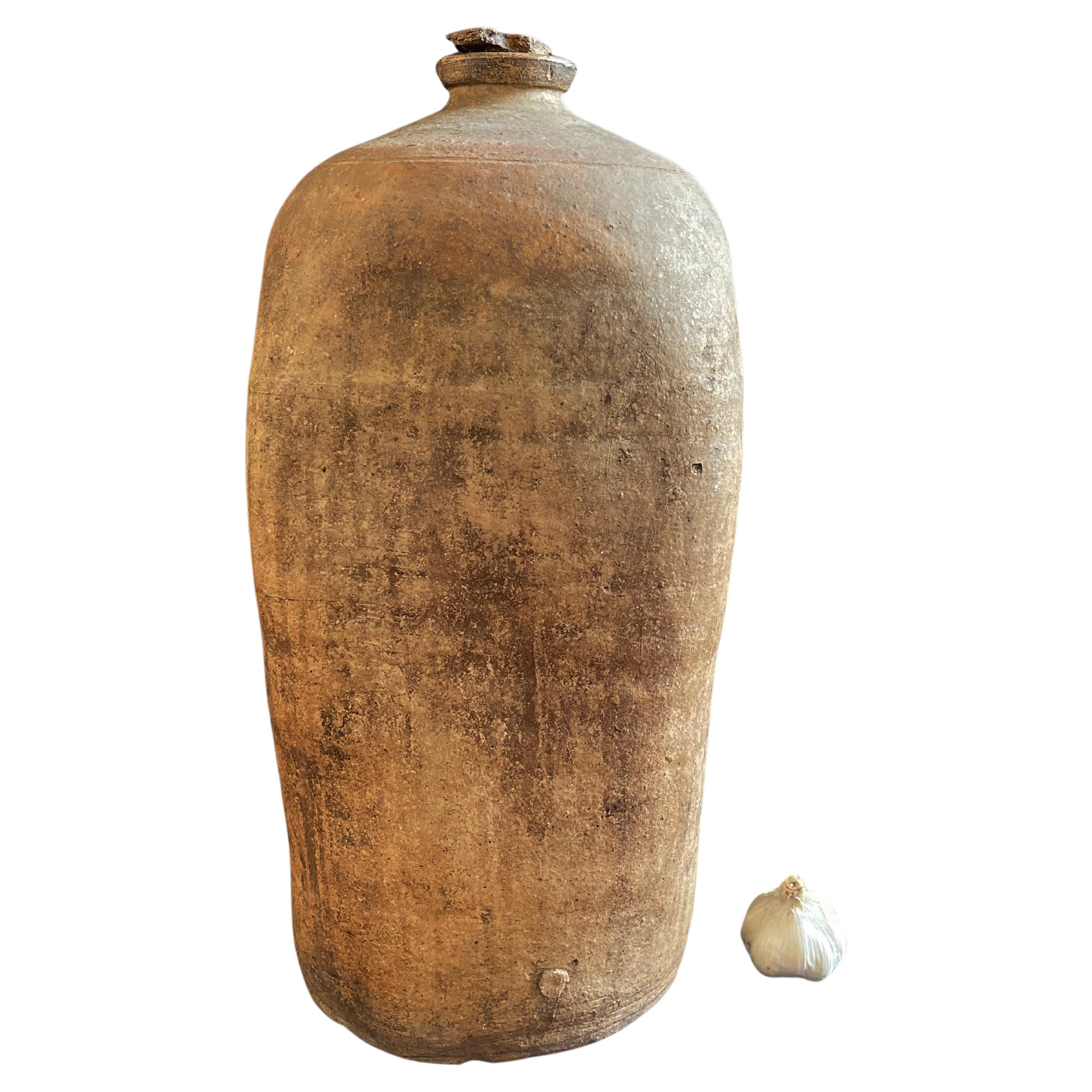 Large Antique Balkan Clay Storage Bottle or Urn Terracotta Vessel, 19th Century