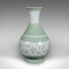 Large Antique Baluster Flower Vase, Chinese, Celadon Ceramic, Bouquet, Victorian