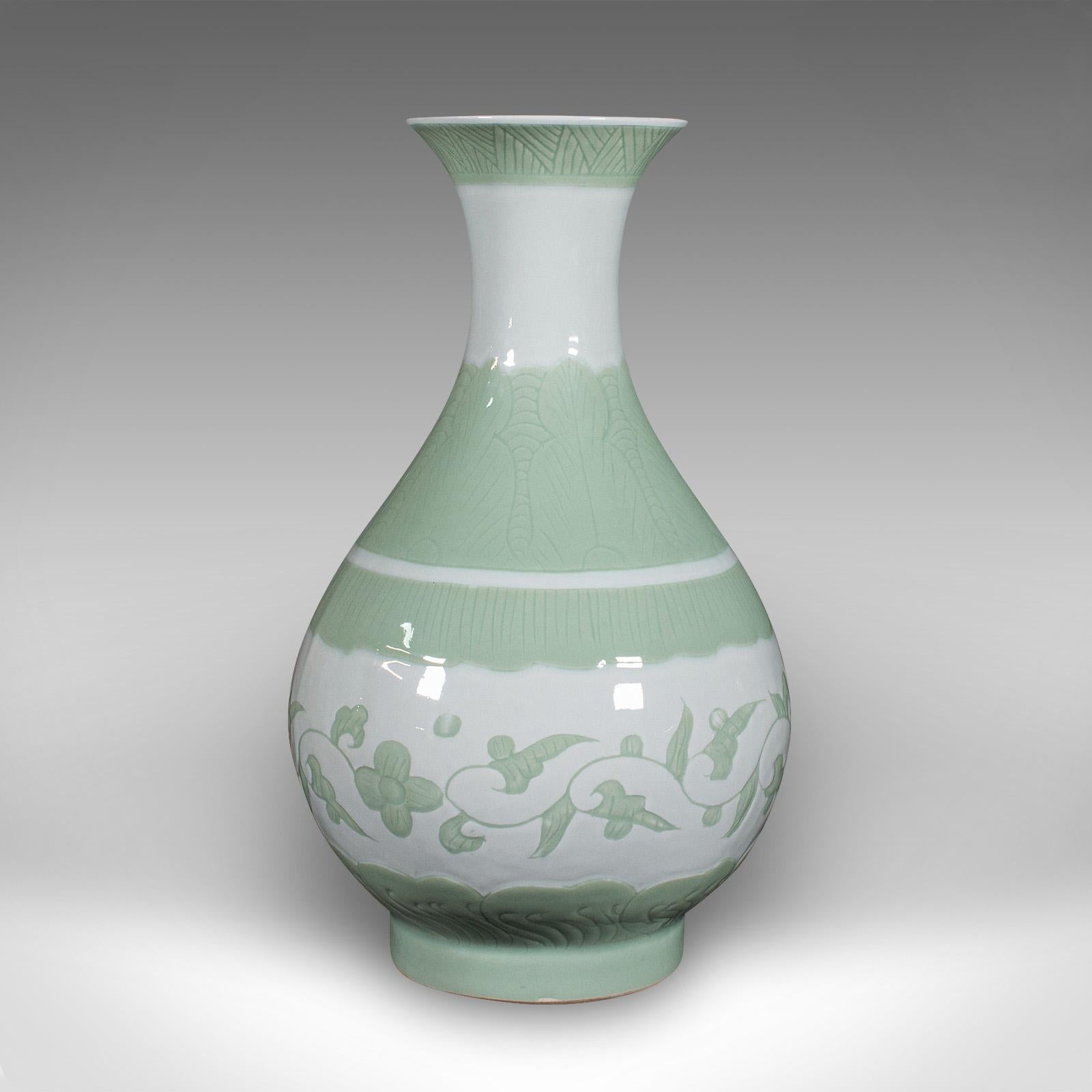 Late Victorian Large Antique Baluster Flower Vase, Chinese, Celadon Ceramic, Bouquet, Victorian For Sale