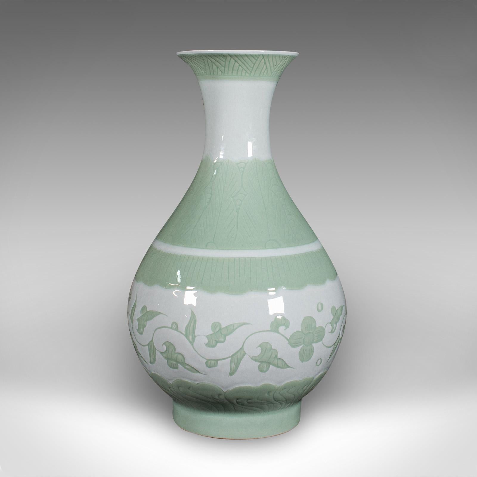 19th Century Large Antique Baluster Flower Vase, Chinese, Celadon Ceramic, Bouquet, Victorian For Sale