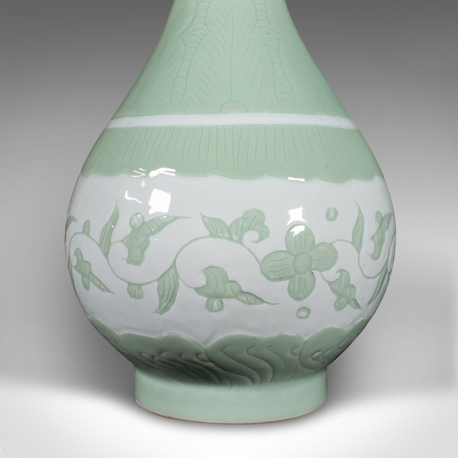 Large Antique Baluster Flower Vase, Chinese, Celadon Ceramic, Bouquet, Victorian For Sale 2