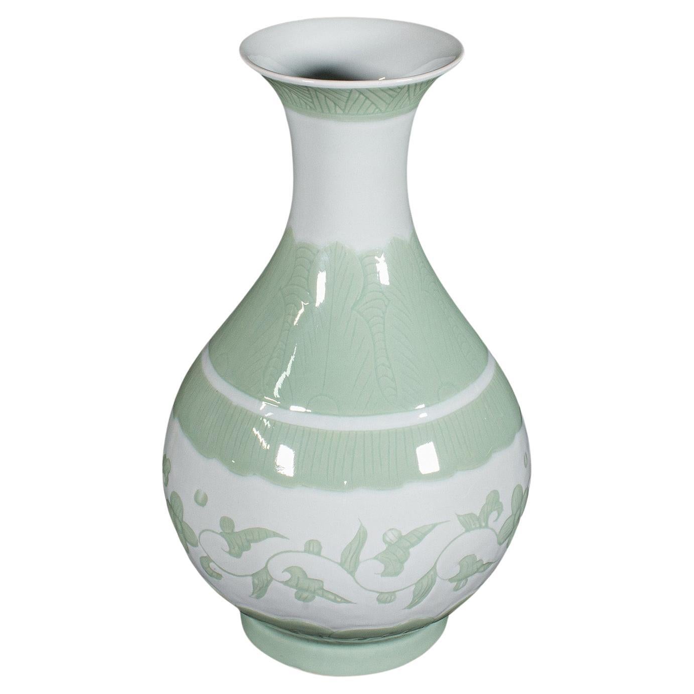 Large Antique Baluster Flower Vase, Chinese, Celadon Ceramic, Bouquet, Victorian