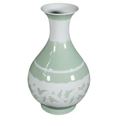 Large Antique Baluster Flower Vase, Chinese, Celadon Ceramic, Bouquet, Victorian