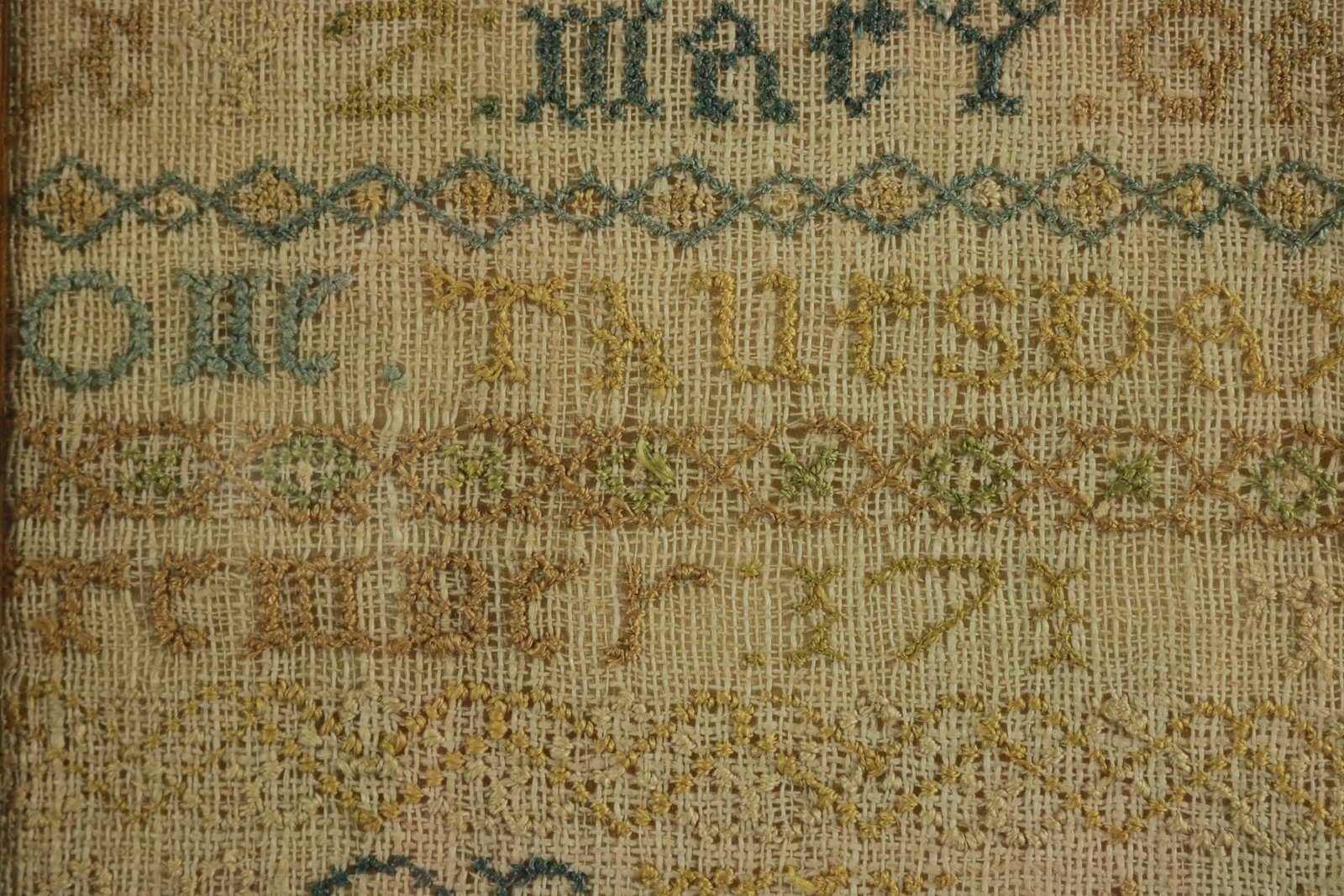 Large Antique Band Sampler, c.1725, by Mary Gatehouse For Sale 3