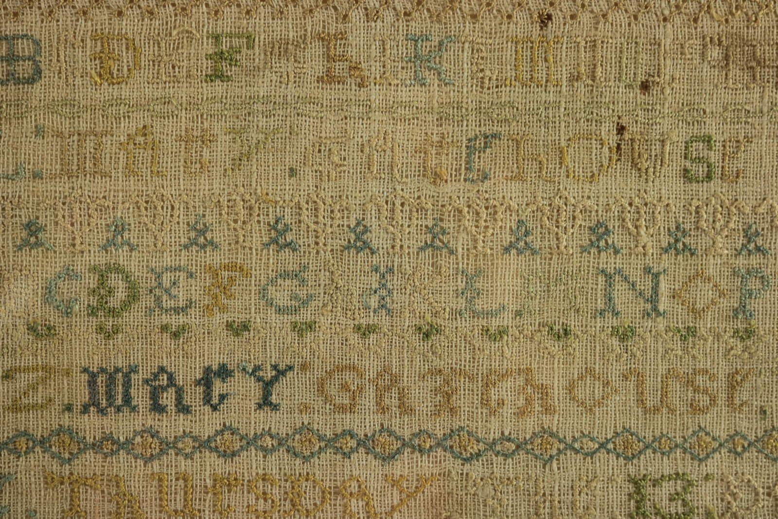 Large Antique Band Sampler, c.1725, by Mary Gatehouse For Sale 5