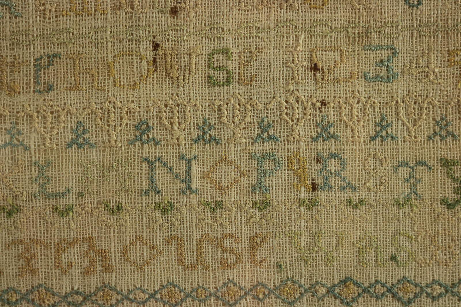 Large Antique Band Sampler, c.1725, by Mary Gatehouse For Sale 9