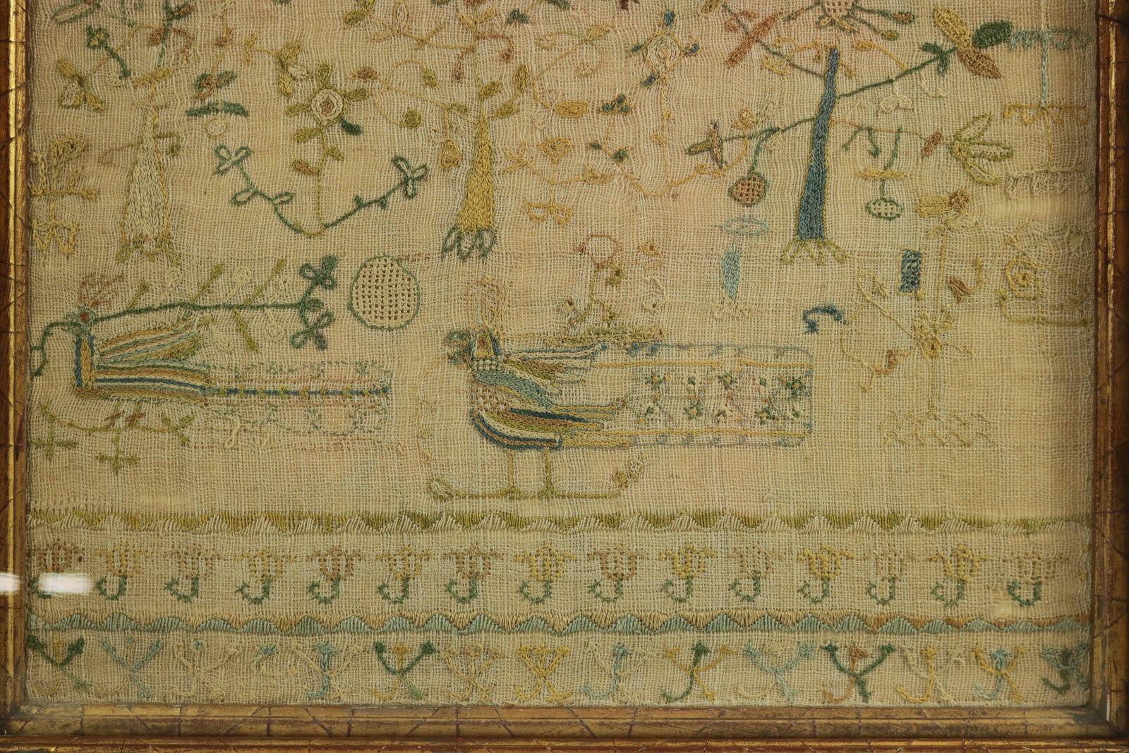 Embroidered Large Antique Band Sampler, c.1725, by Mary Gatehouse For Sale