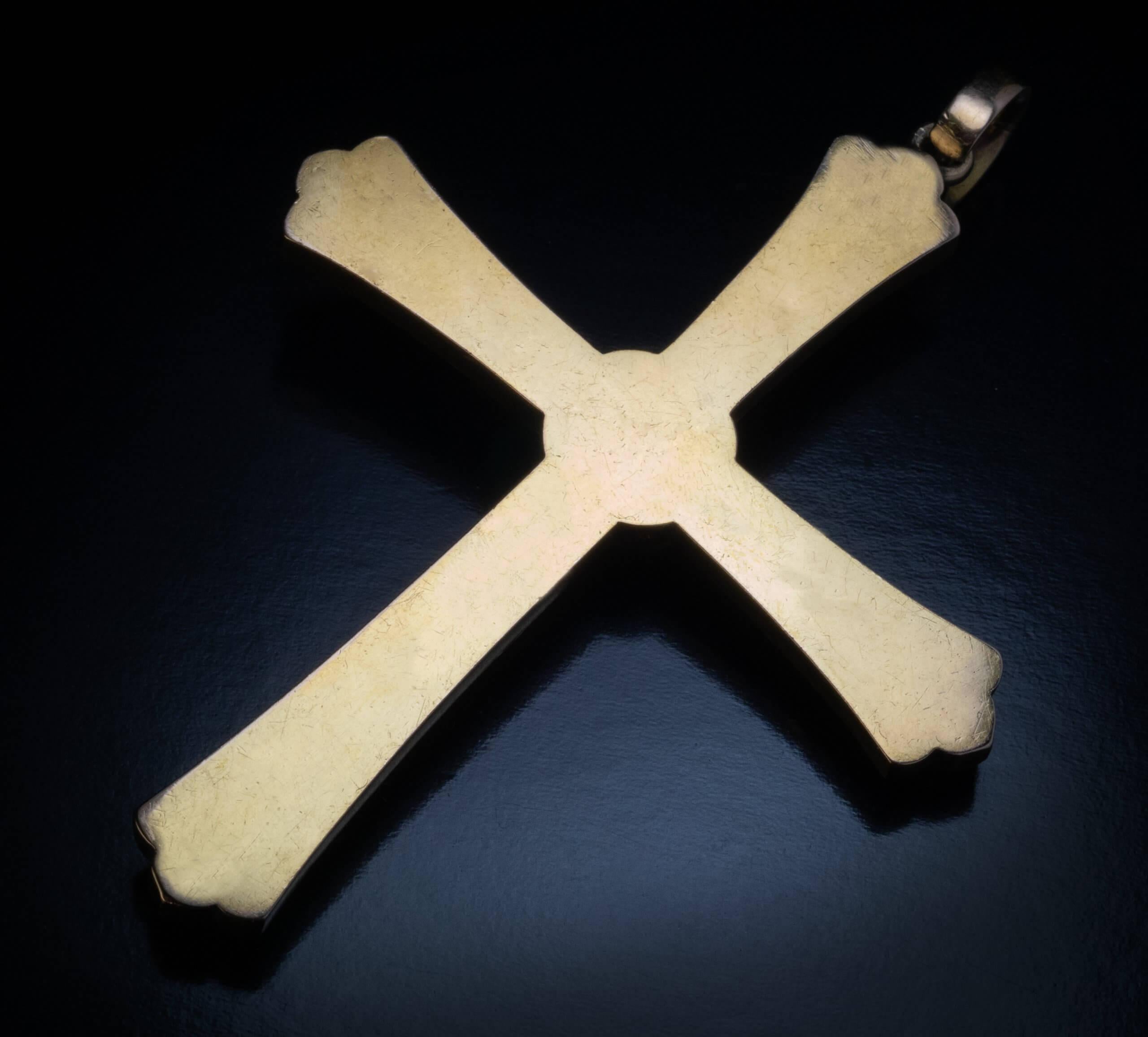 Cabochon Large Antique Banded Agate Diamond Gold Cross Pendant For Sale