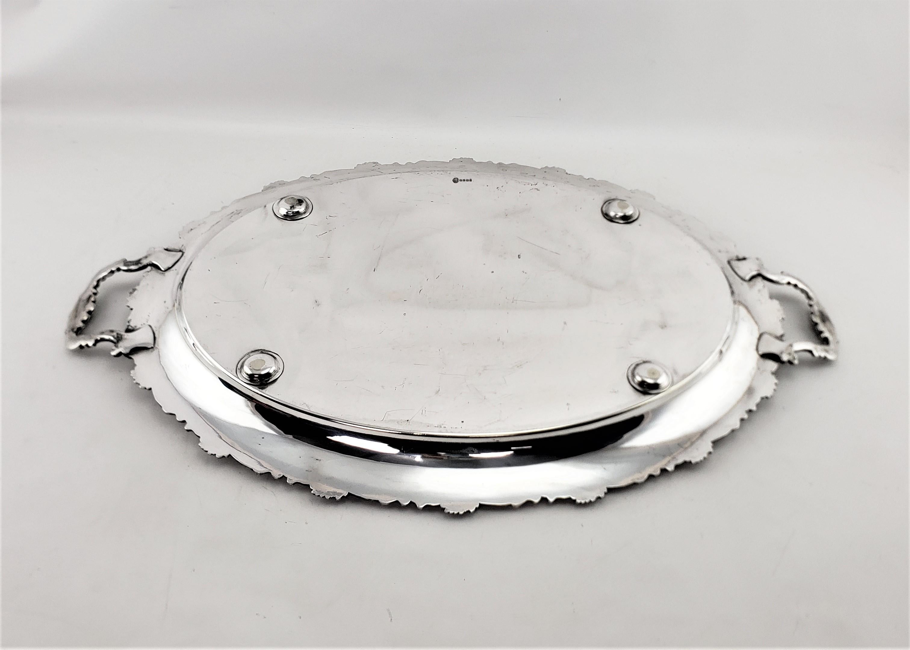 Large Antique Barker-Ellis Silver Plated Serving Tray with Berry & Leaf Decor 6