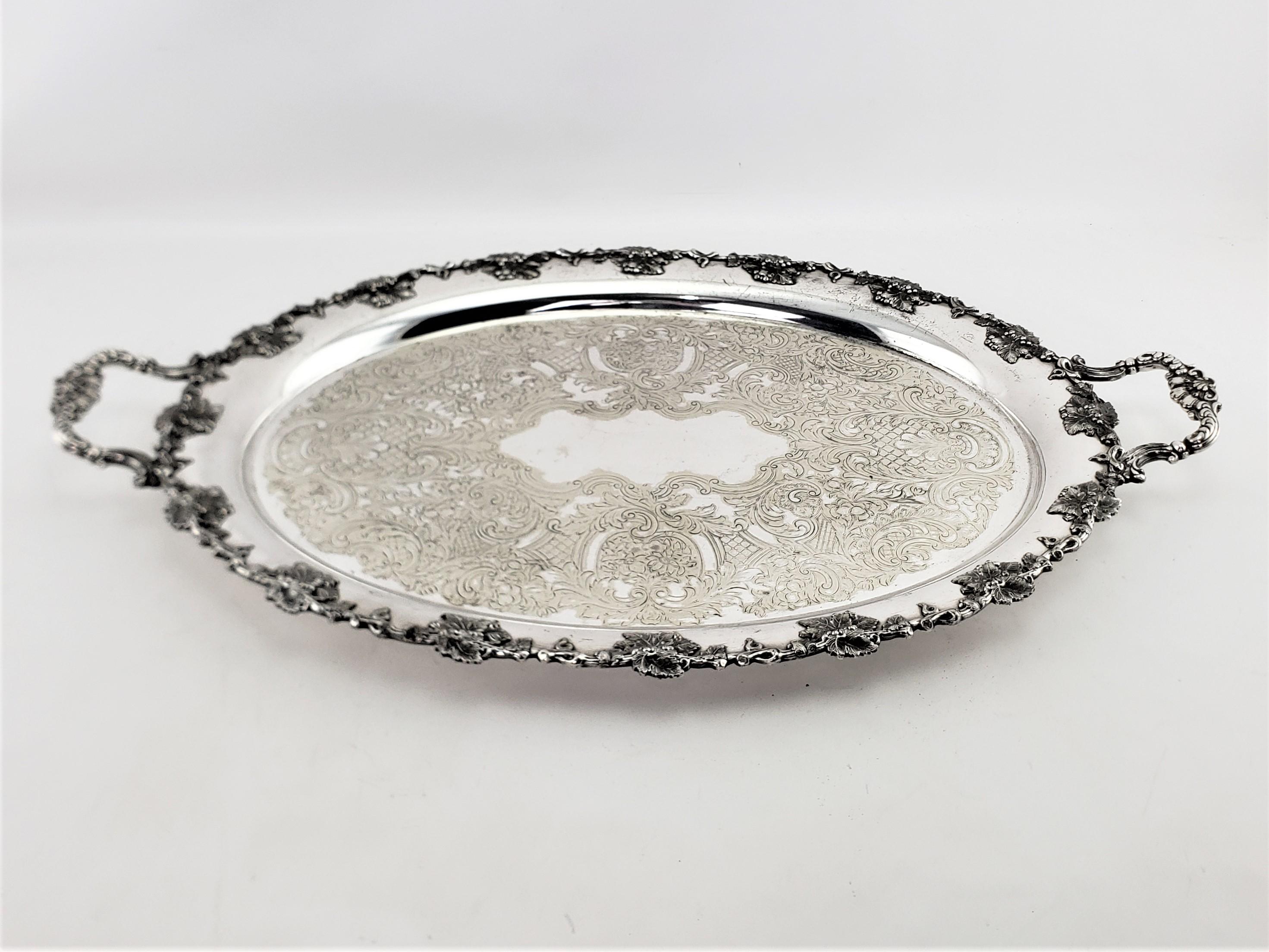 Victorian Large Antique Barker-Ellis Silver Plated Serving Tray with Berry & Leaf Decor
