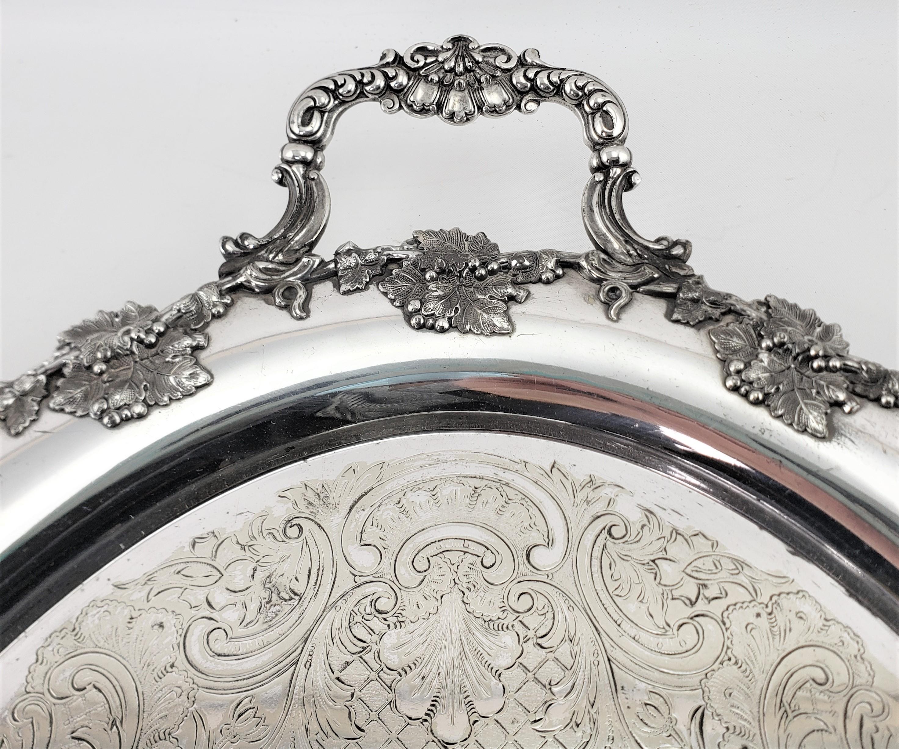 20th Century Large Antique Barker-Ellis Silver Plated Serving Tray with Berry & Leaf Decor