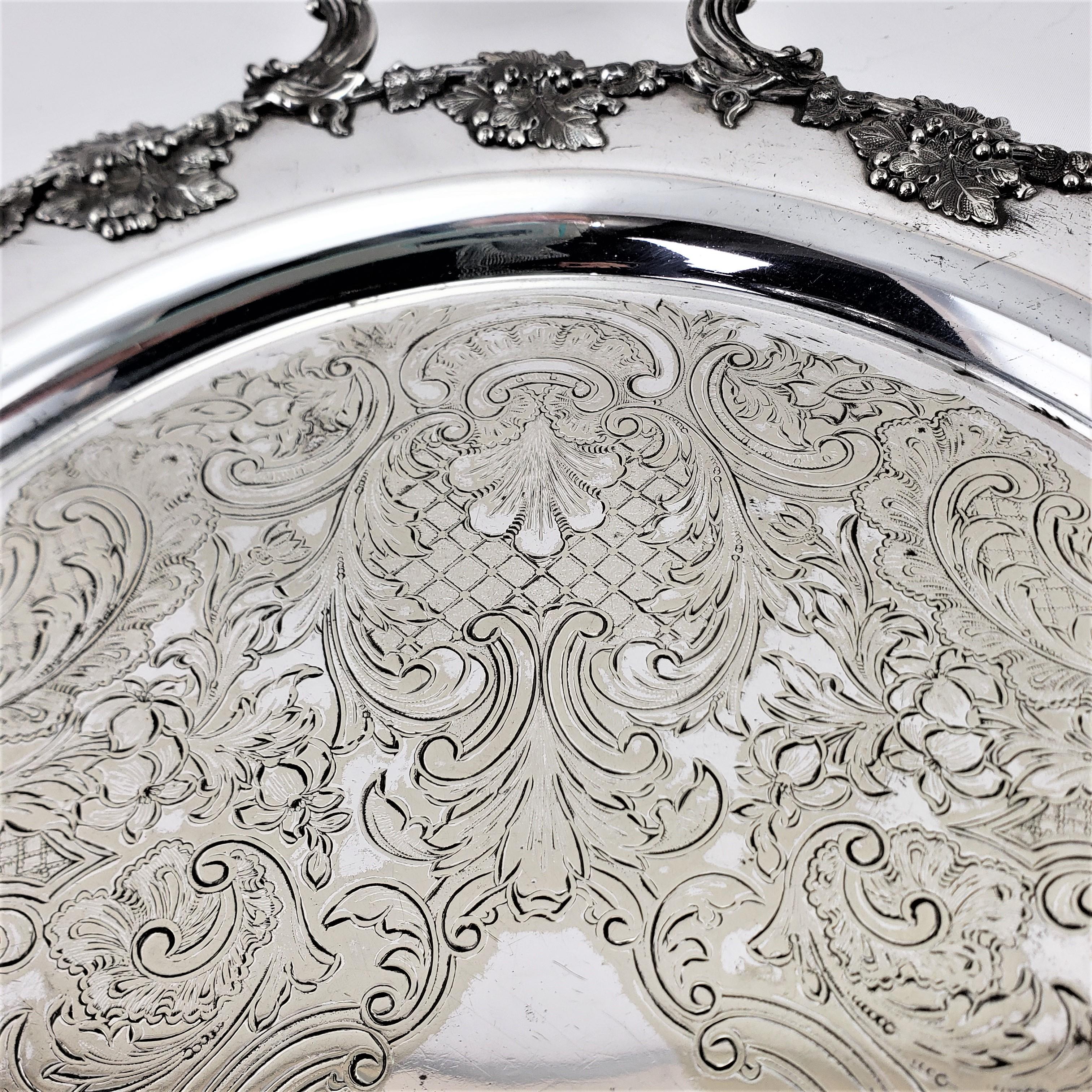 Large Antique Barker-Ellis Silver Plated Serving Tray with Berry & Leaf Decor 2
