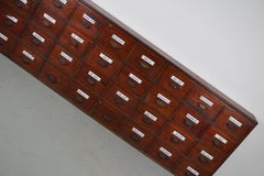 Large Antique Belgian Pitch Pine Apothecary Cabinet with Enamel Shields, 1900s