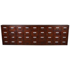 Large Antique Belgian Pitch Pine Apothecary Cabinet with Enamel Shields, 1900s