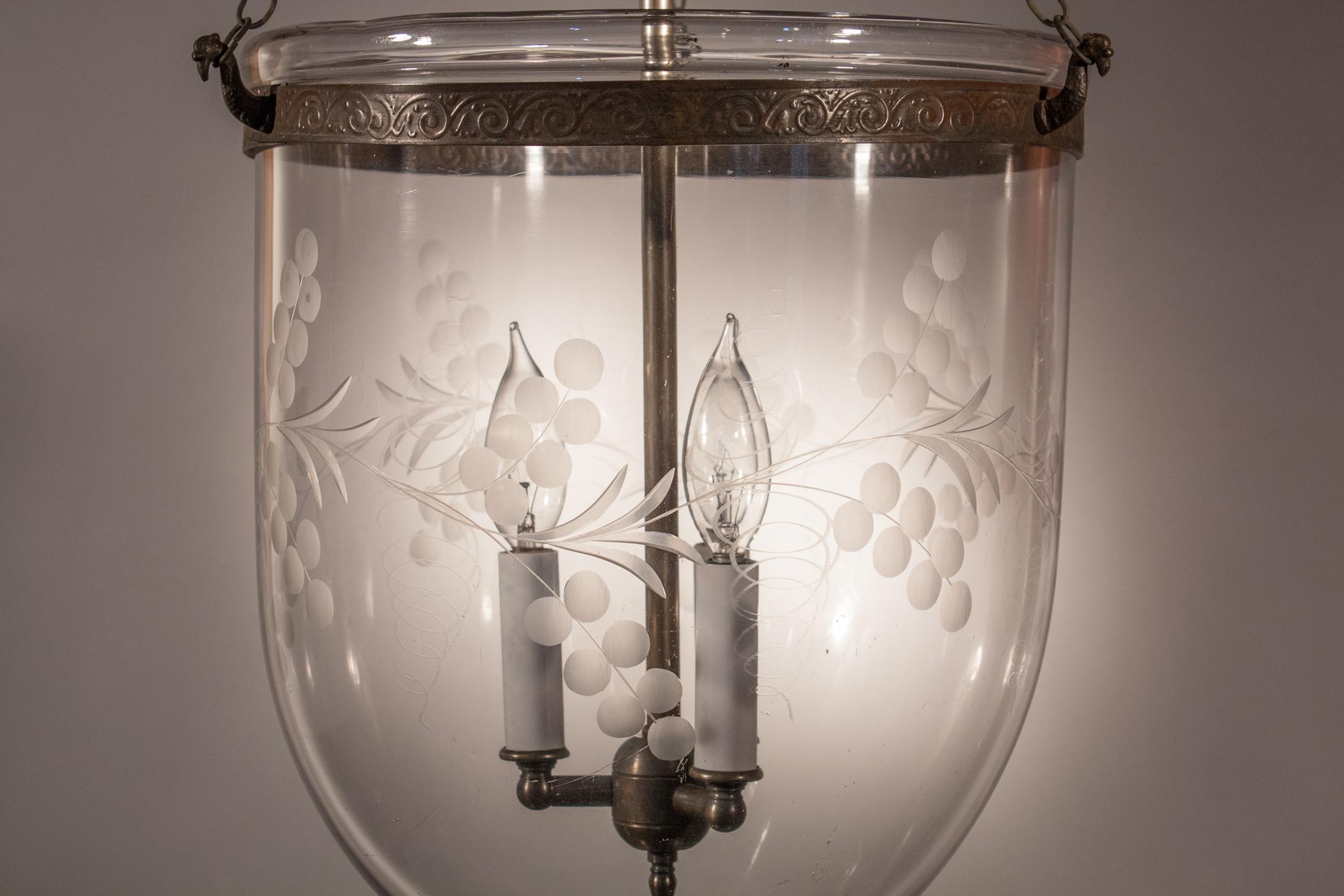 High Victorian Antique Bell Jar Lantern with Vine Etching