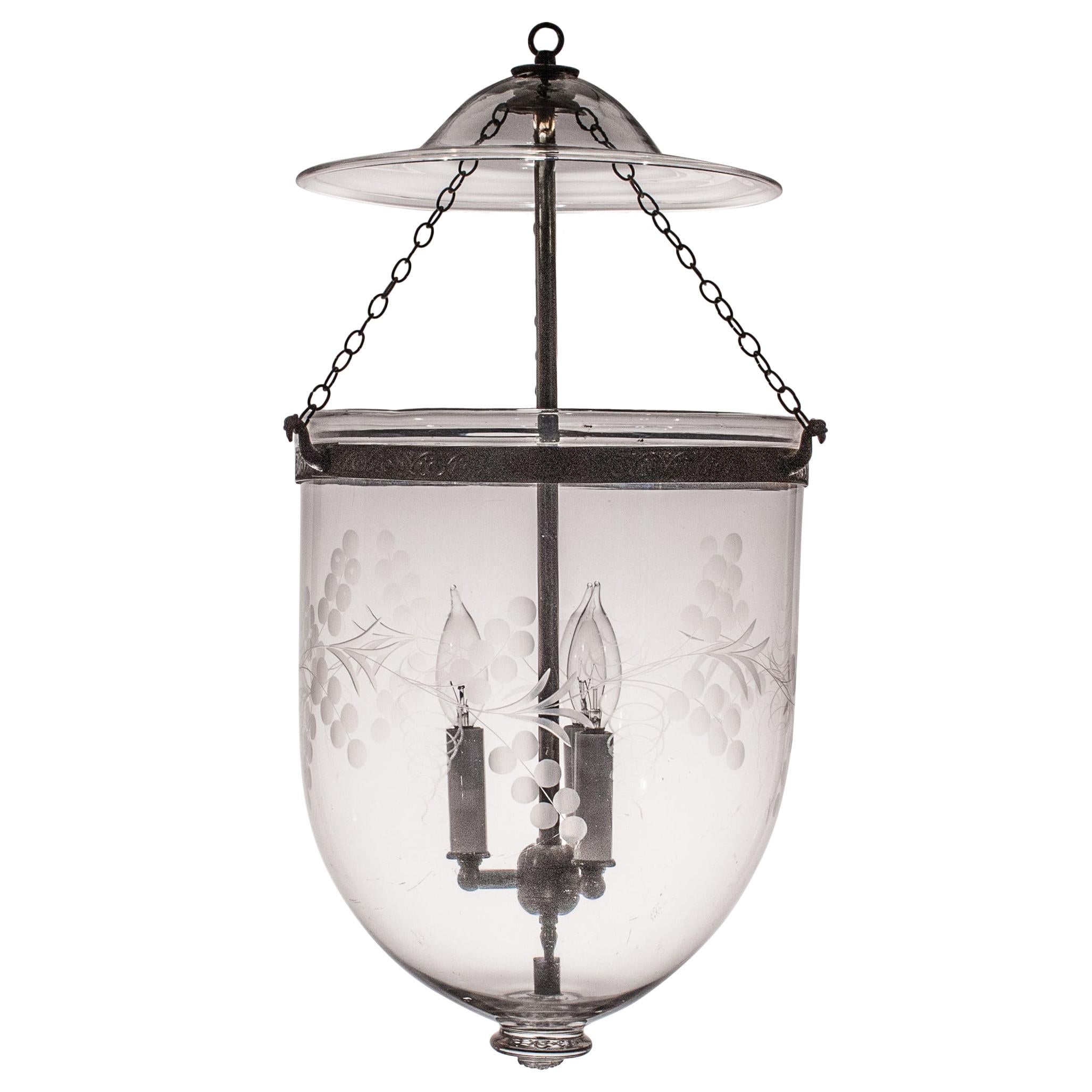 Antique Bell Jar Lantern with Vine Etching