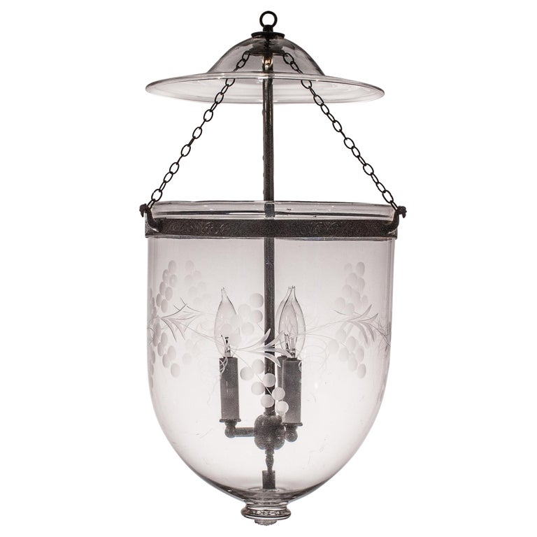 Antique Bell Jar Lantern with Vine Etching at 1stDibs