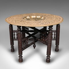 Large Antique Berber Tea Table, Middle East, Brass, Teak, Campaign, Circa 1920
