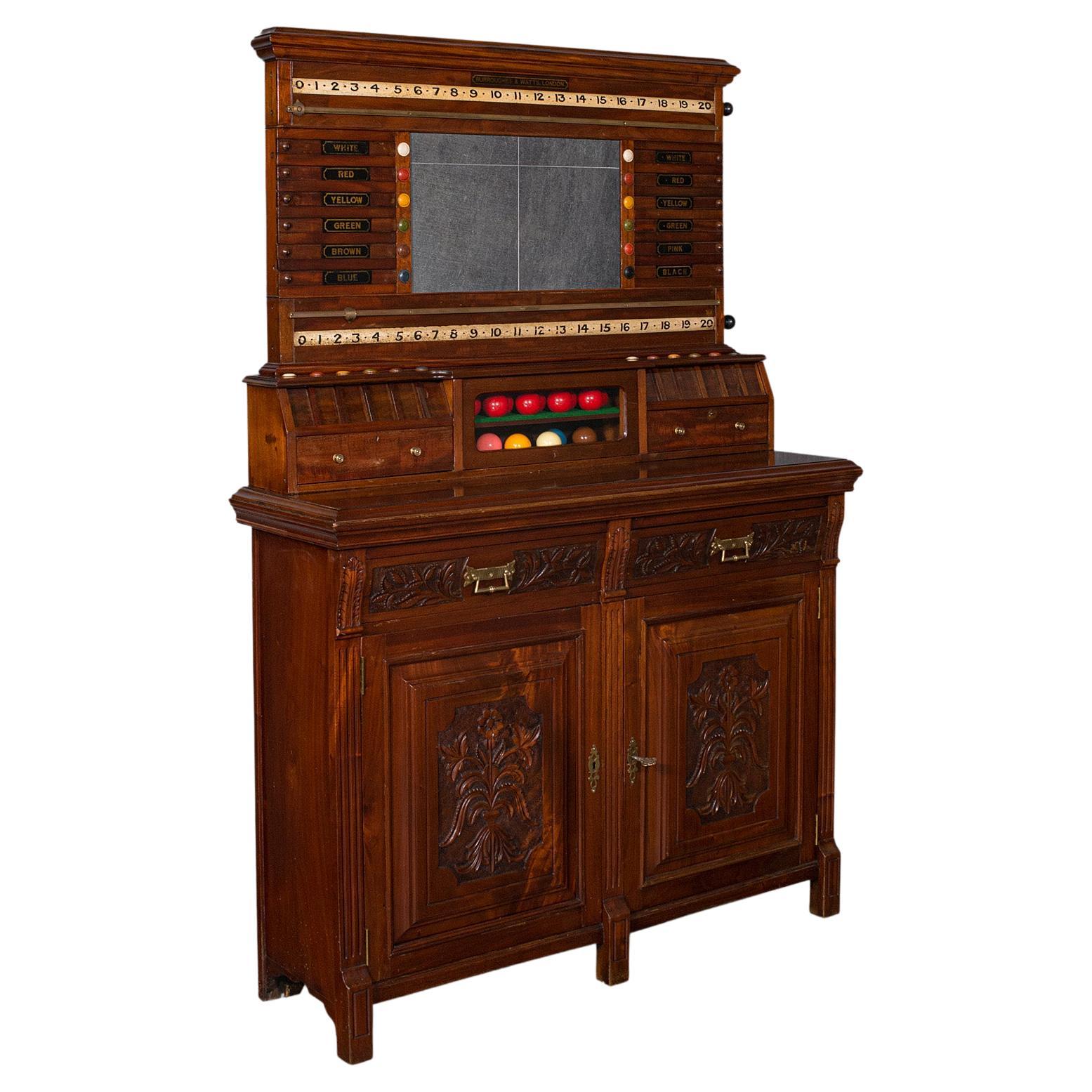 Large Antique Billiard Scoreboard Cabinet, Walnut, Burroughes & Watts, Edwardian For Sale